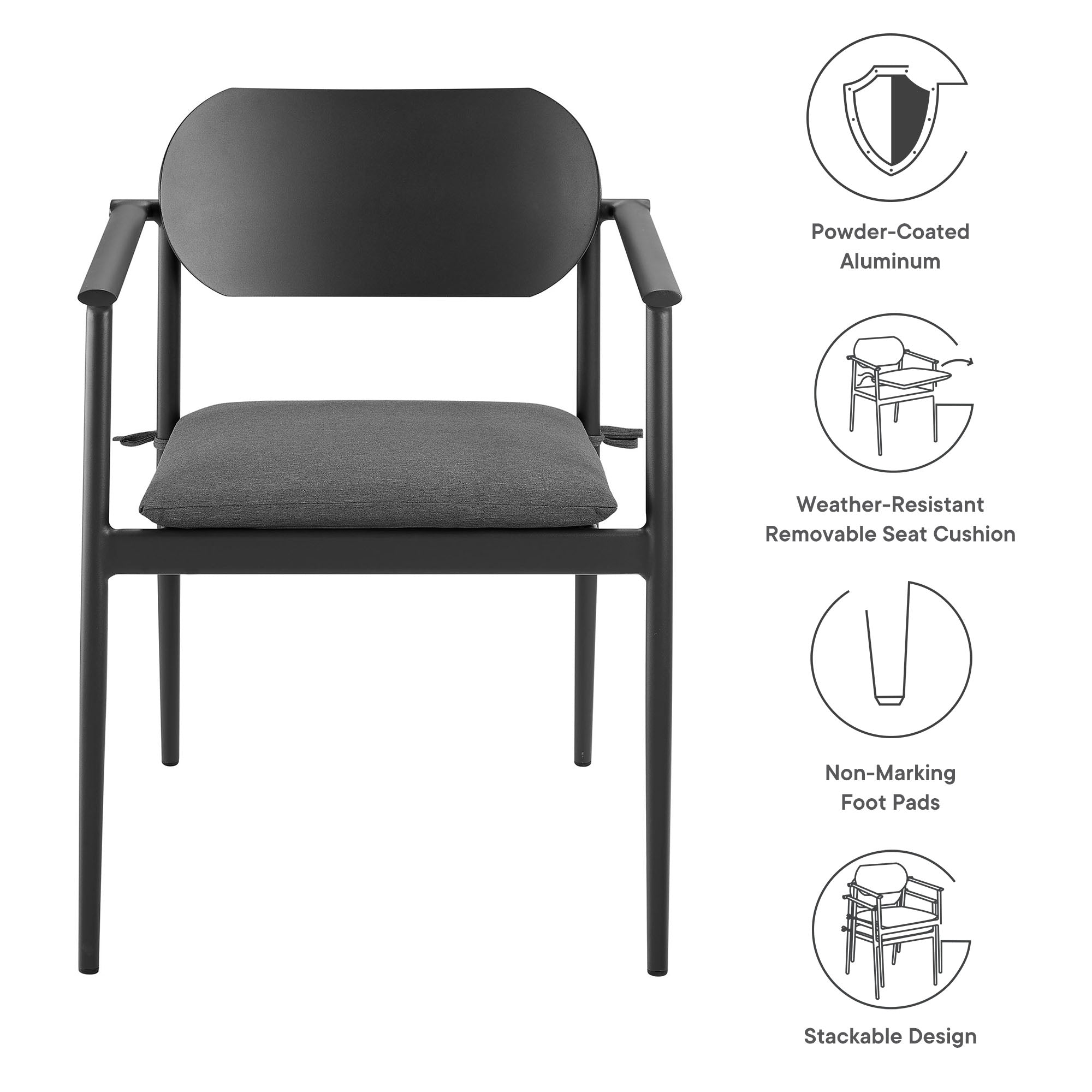 Aeris Stackable Outdoor Patio Aluminum Dining Armchair Set of 2, Charcoal