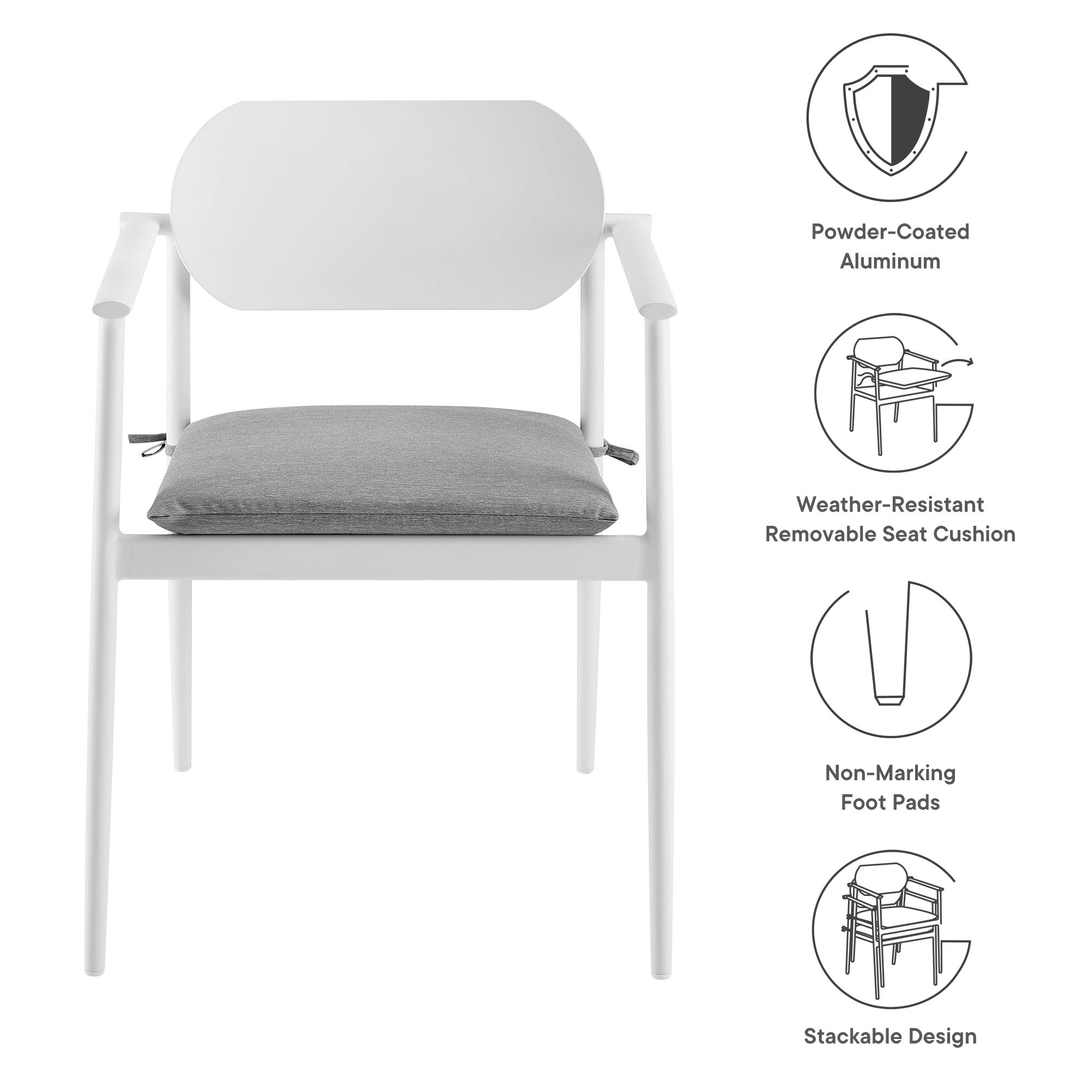 Aeris Stackable Outdoor Patio Aluminum Dining Armchair Set of 2, White