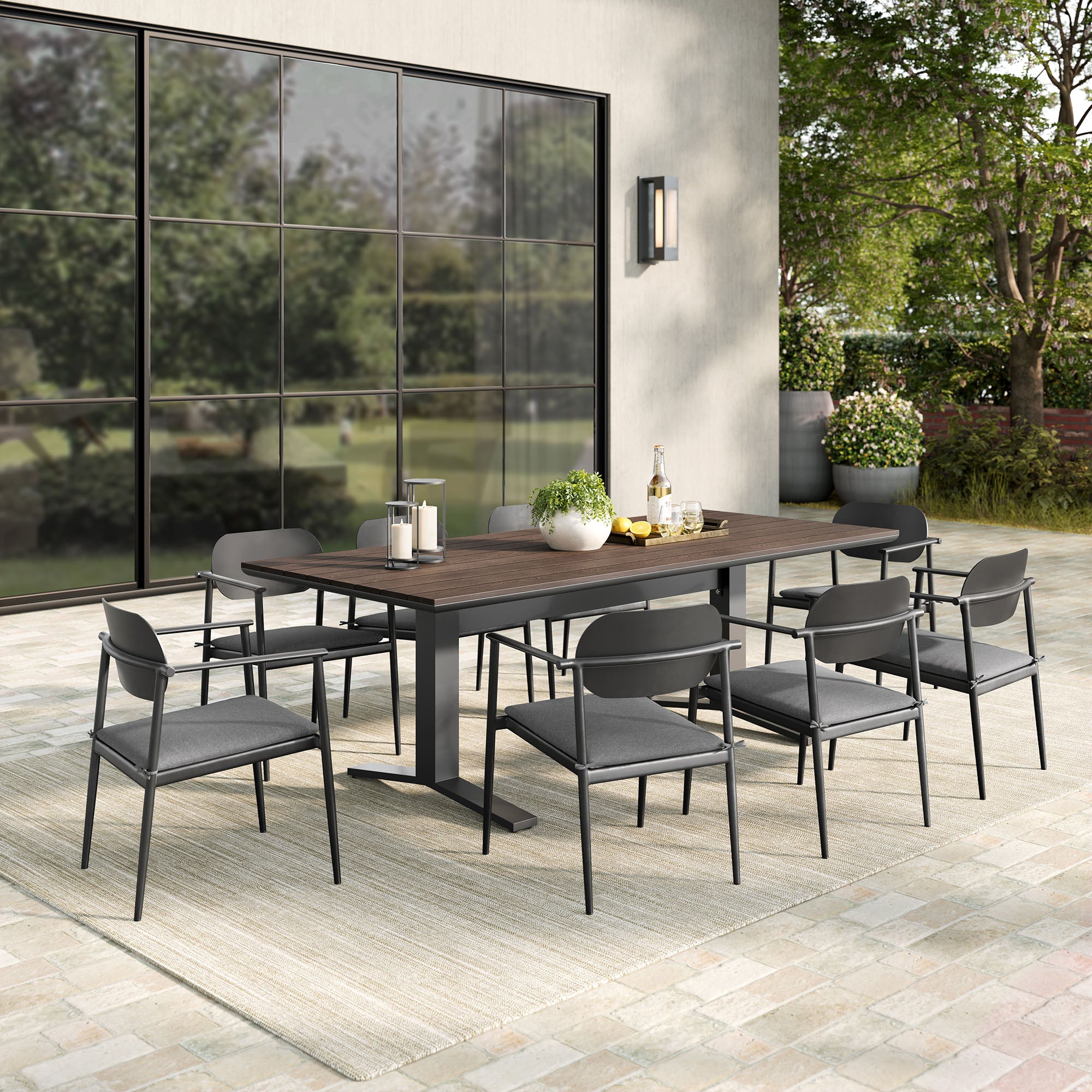 Aeris 9-Piece Outdoor Patio Aluminum Dining Set, Charcoal