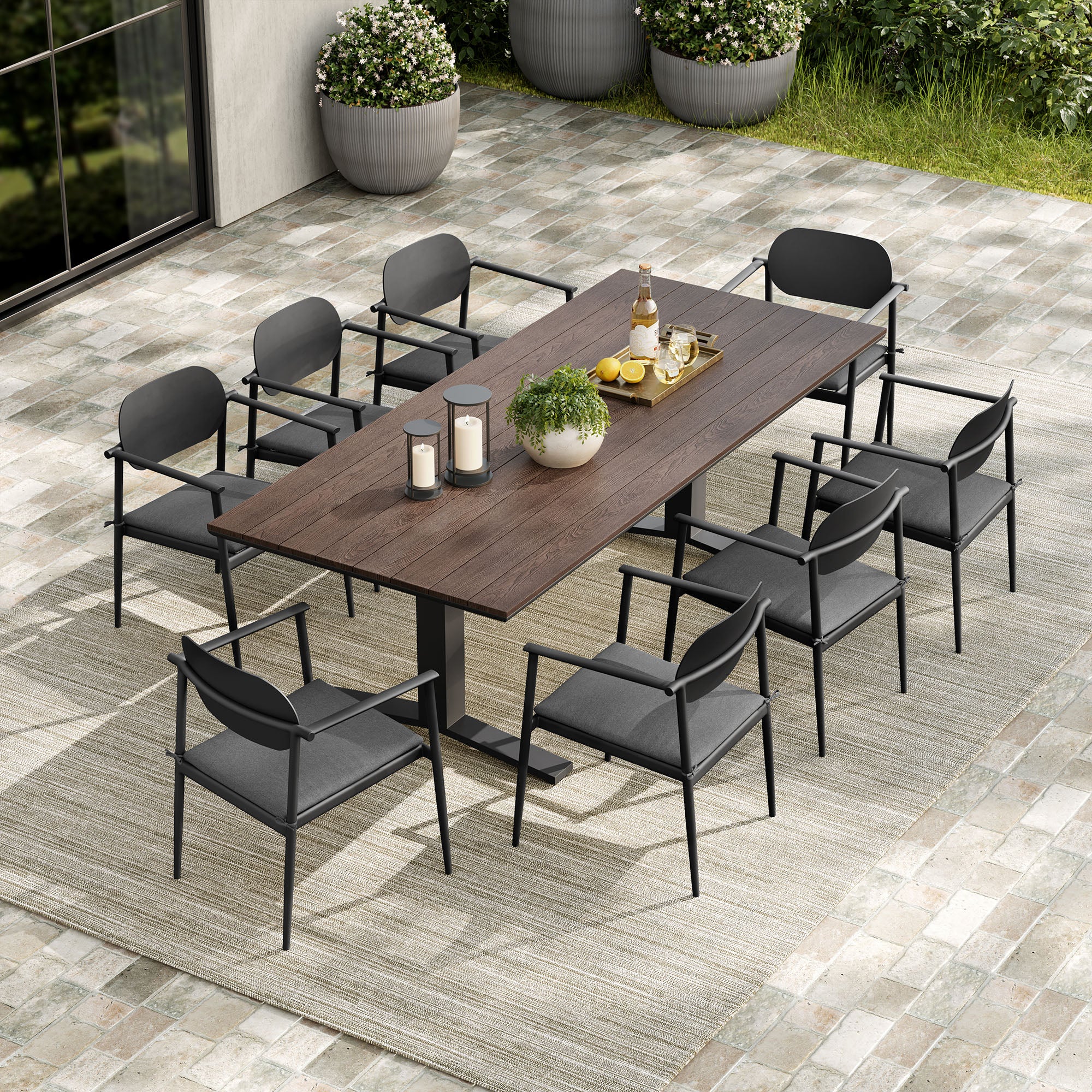 Aeris 9-Piece Outdoor Patio Aluminum Dining Set, Charcoal