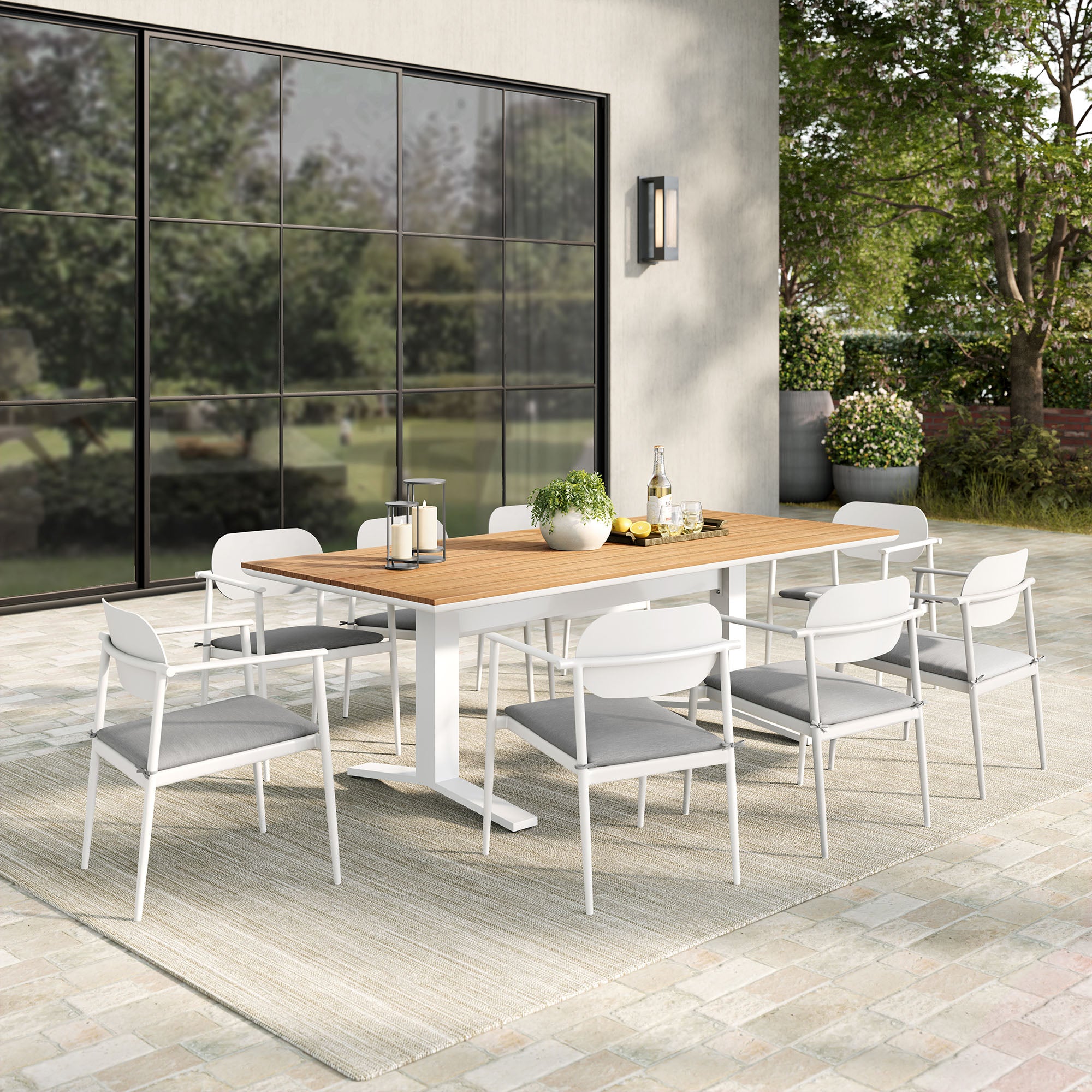Aeris 9-Piece Outdoor Patio Aluminum Dining Set, White