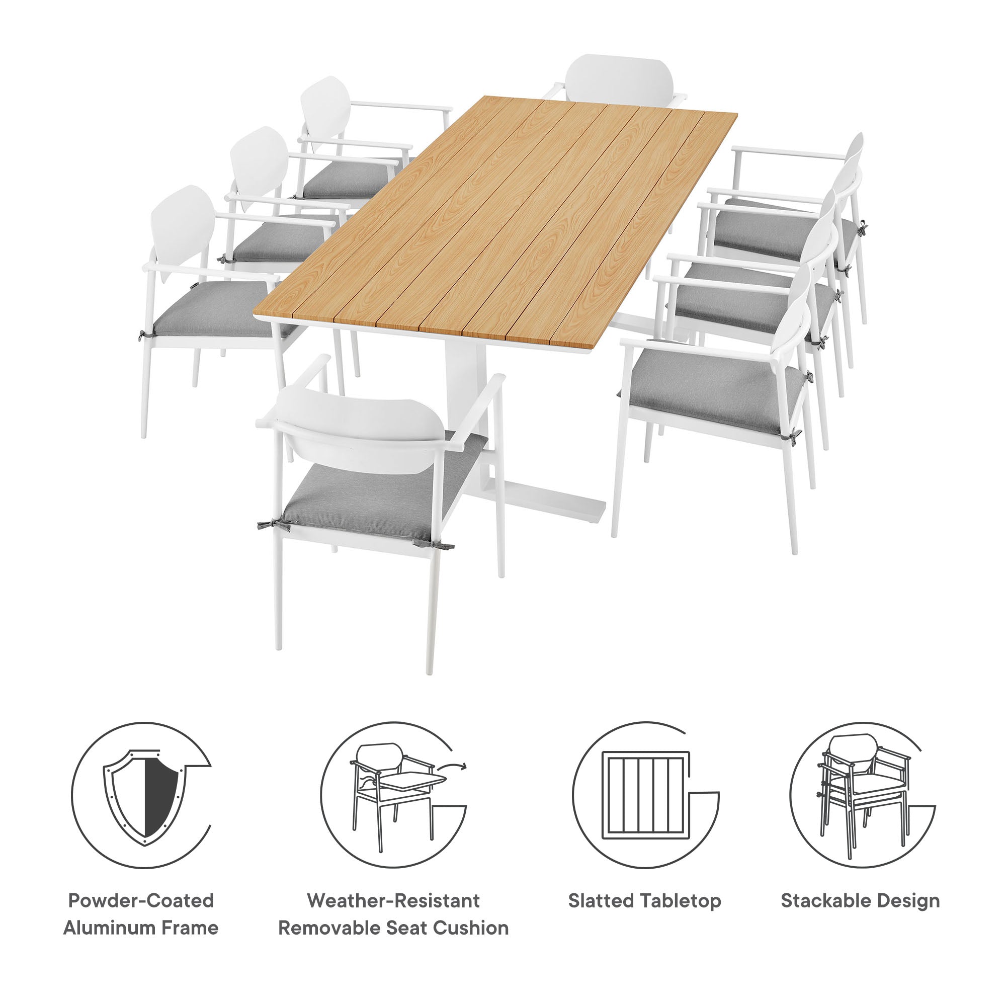 Aeris 9-Piece Outdoor Patio Aluminum Dining Set, White