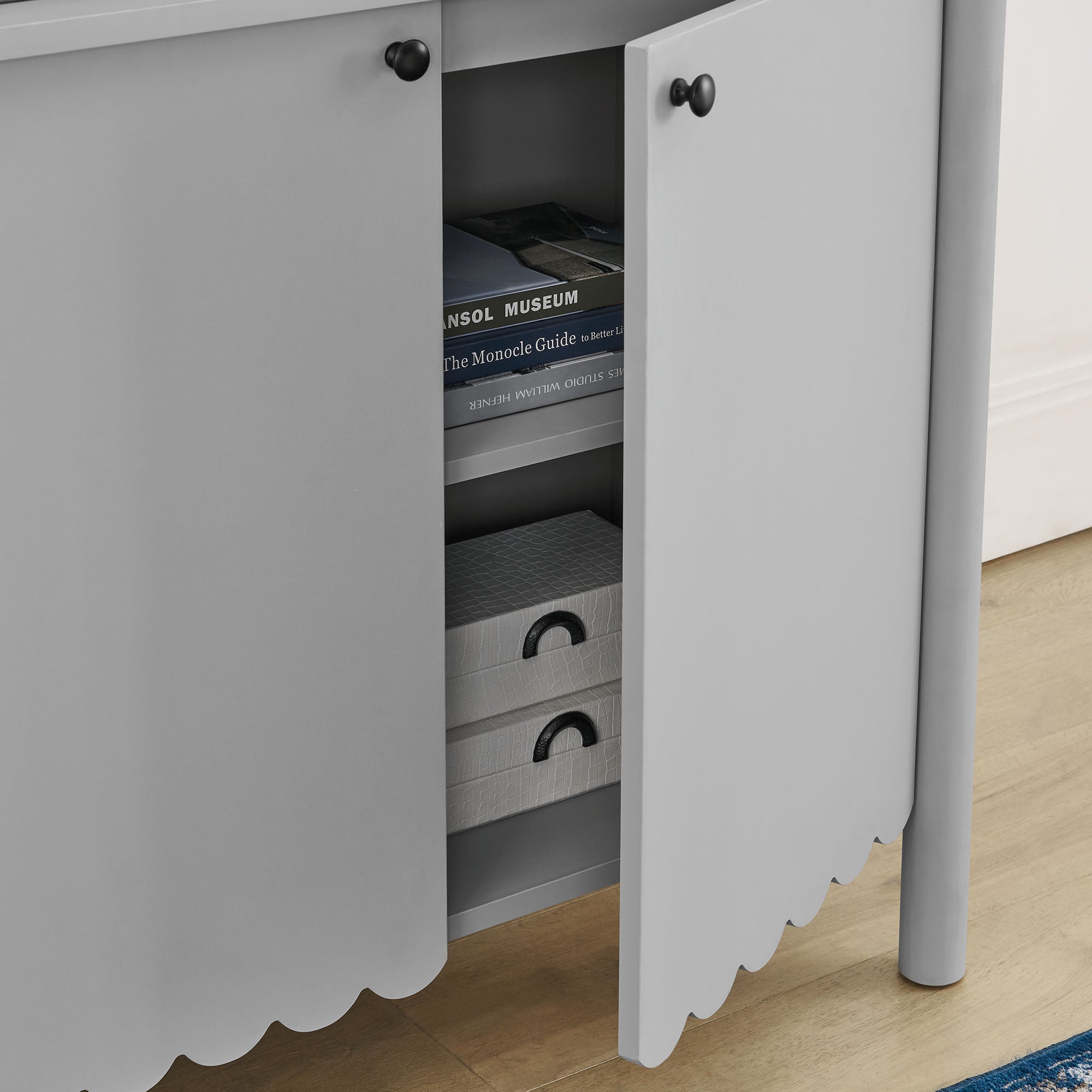 Emmeline 35" 2-Door Scalloped Sideboard Cabinet, Light Gray