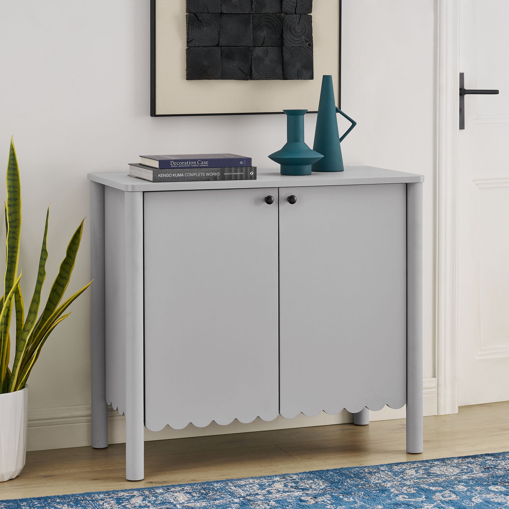 Emmeline 35" 2-Door Scalloped Sideboard Cabinet, Light Gray