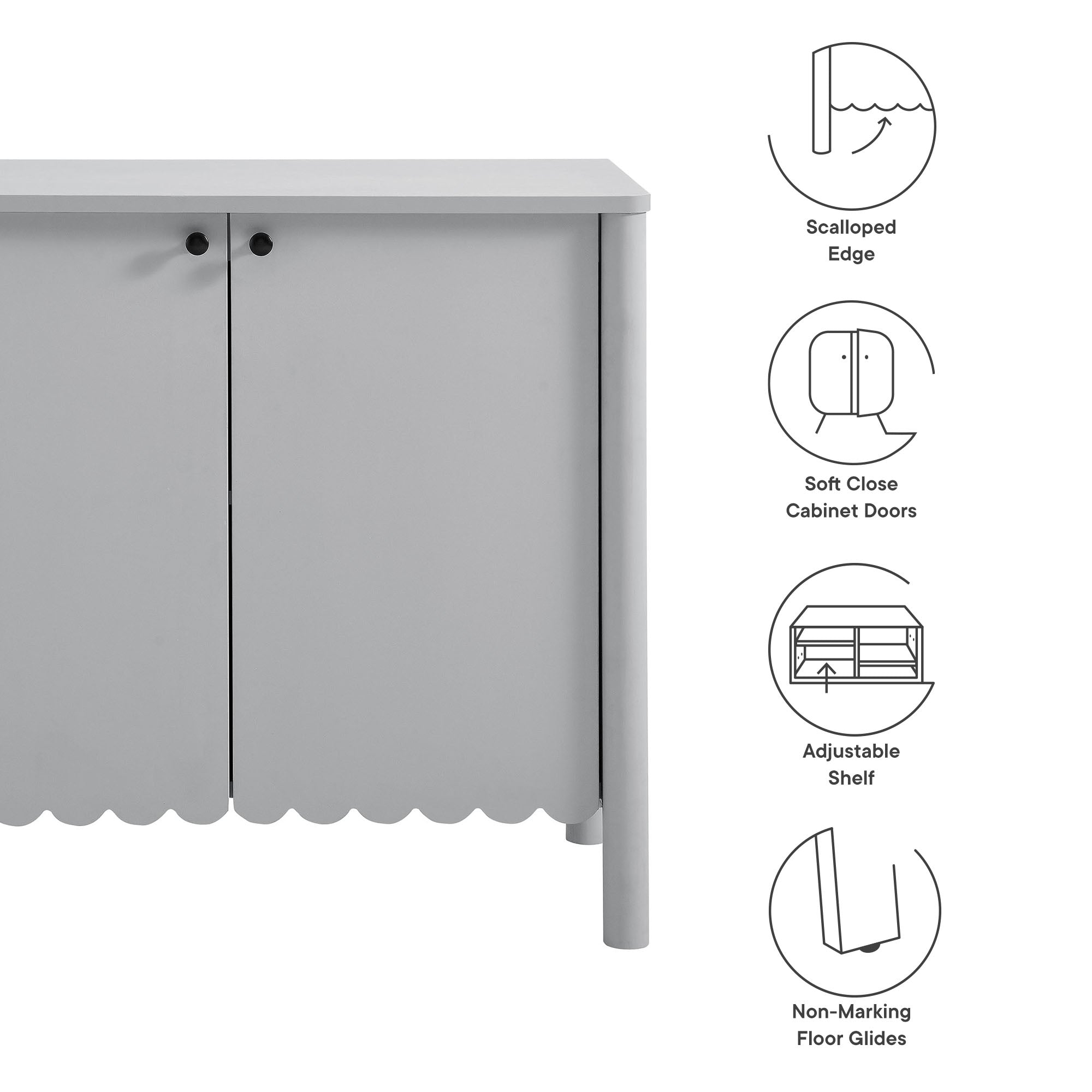 Emmeline 35" 2-Door Scalloped Sideboard Cabinet, Light Gray