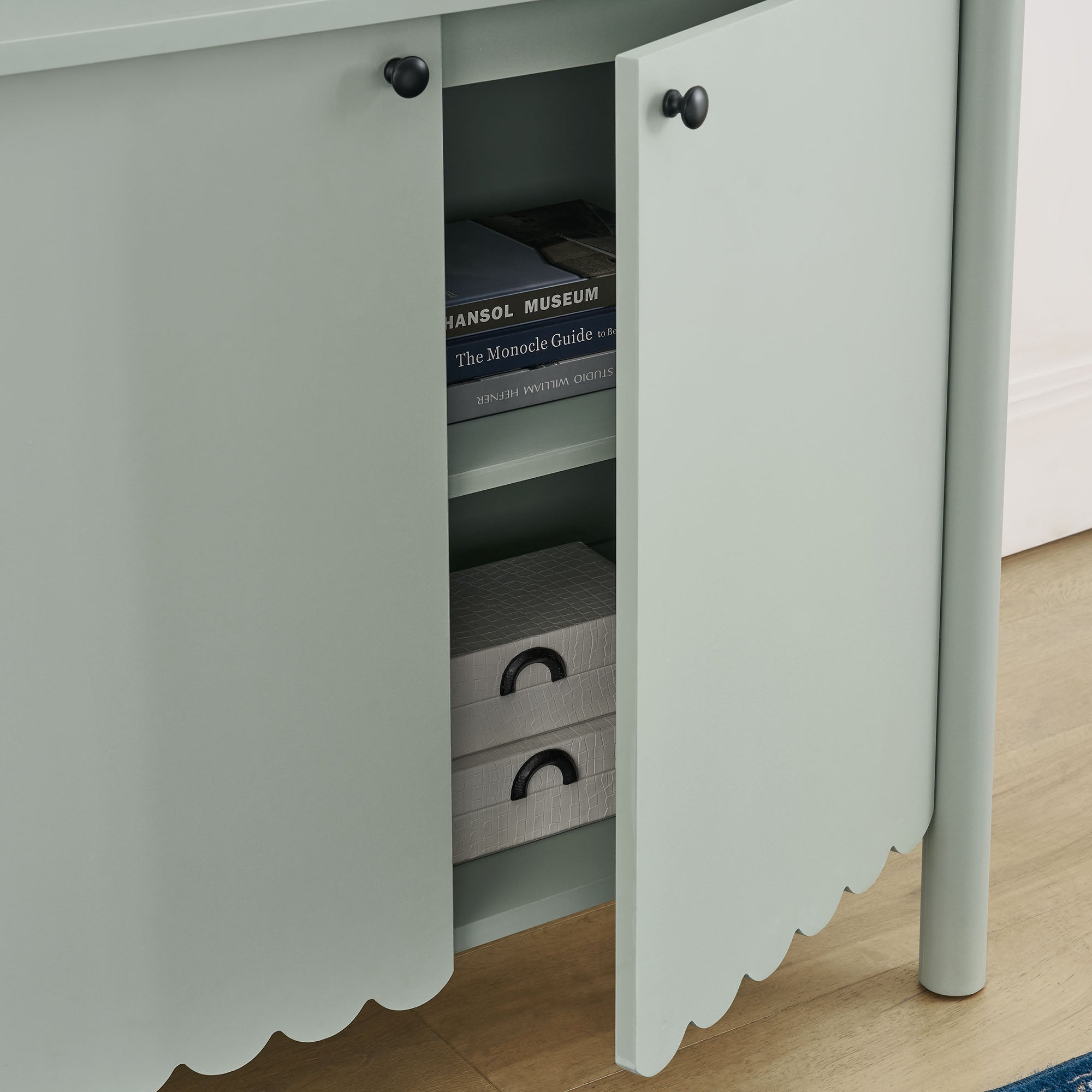 Emmeline 35" 2-Door Scalloped Sideboard Cabinet, Sage