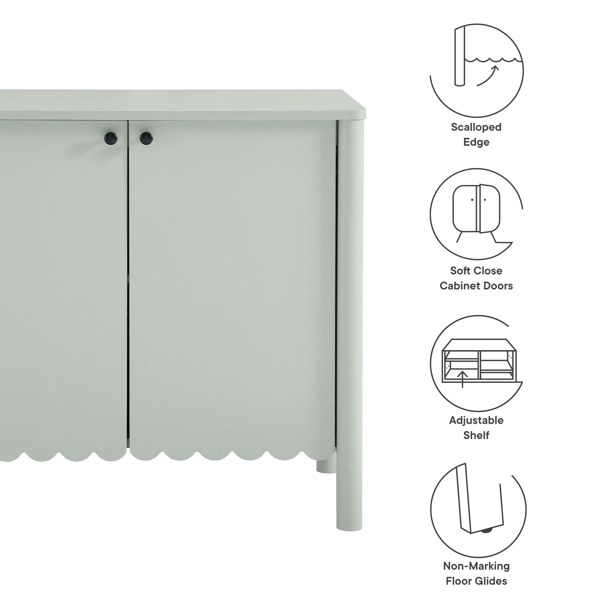 Emmeline 35" 2-Door Scalloped Sideboard Cabinet, Sage
