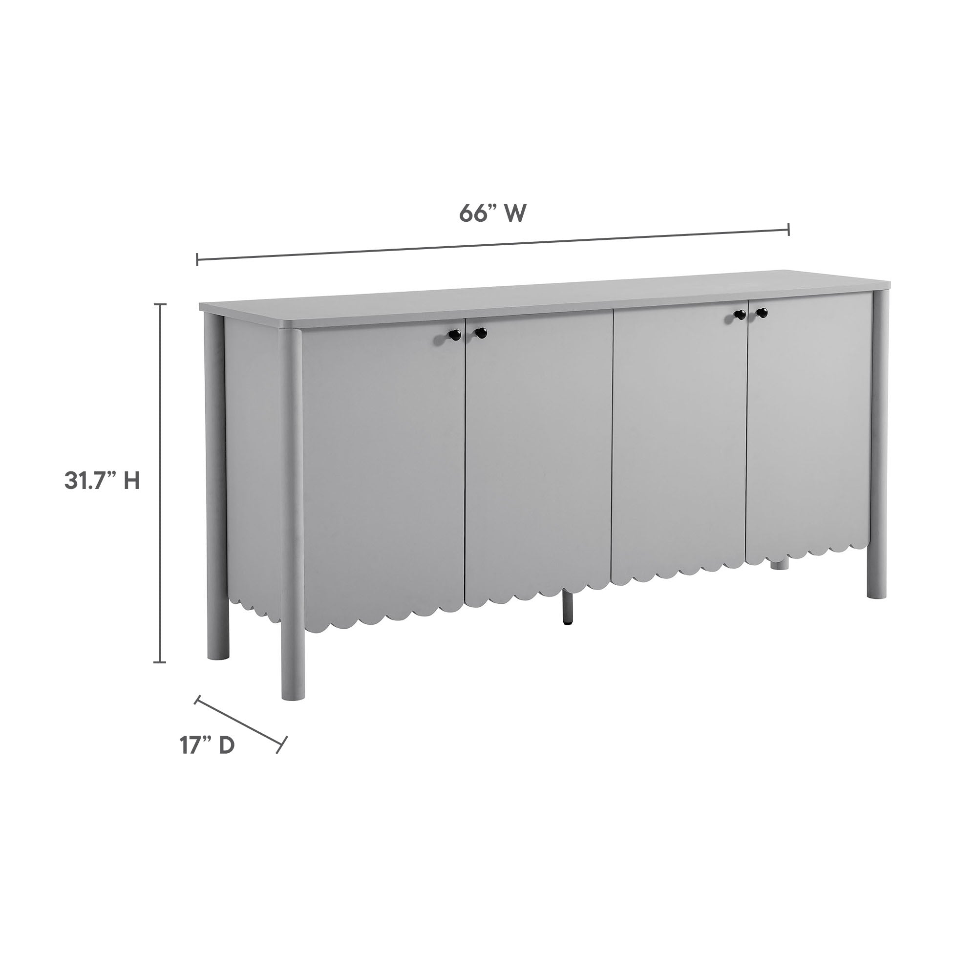 Emmeline 66" 4-Door Scalloped Sideboard Cabinet, Light Gray