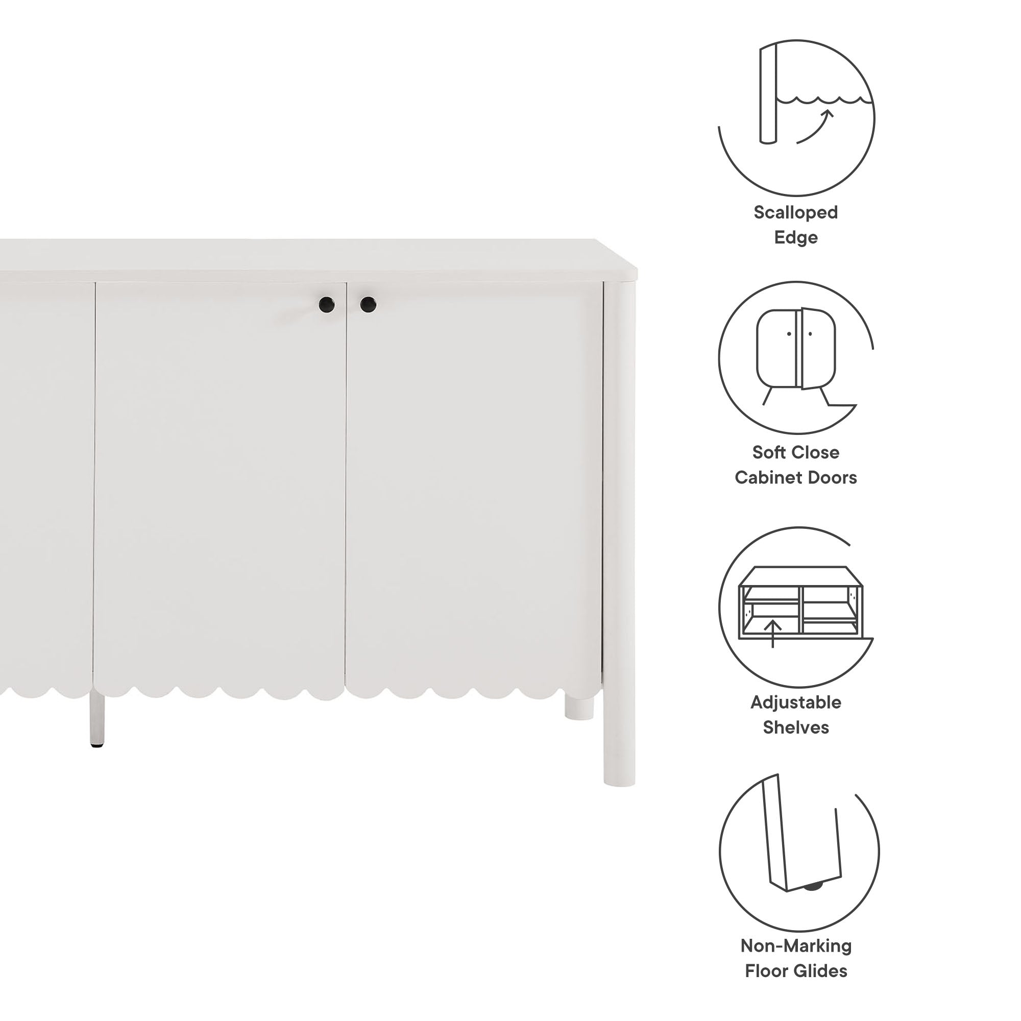 Emmeline 66" 4-Door Scalloped Sideboard Cabinet, White
