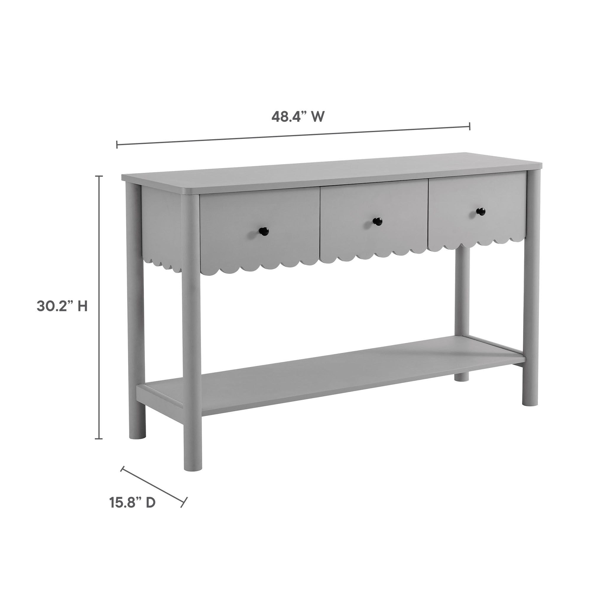 Emmeline 3-Drawer Scalloped Console Table, Light Gray