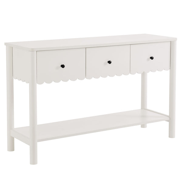 Emmeline 3-Drawer Scalloped Console Table, White