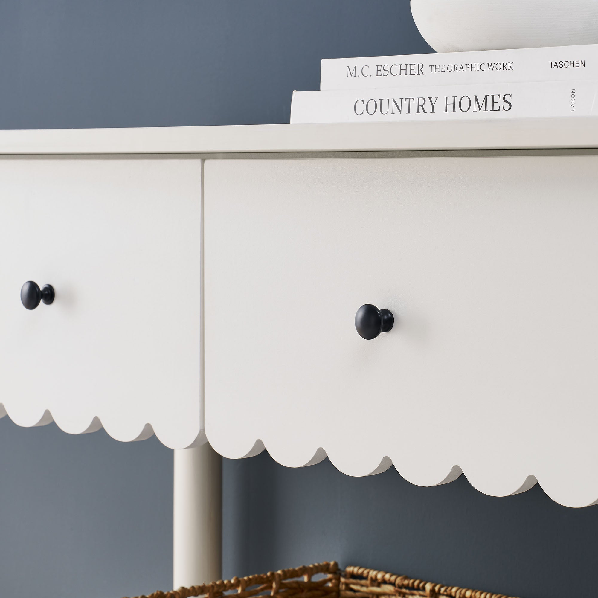 Emmeline 3-Drawer Scalloped Console Table, White