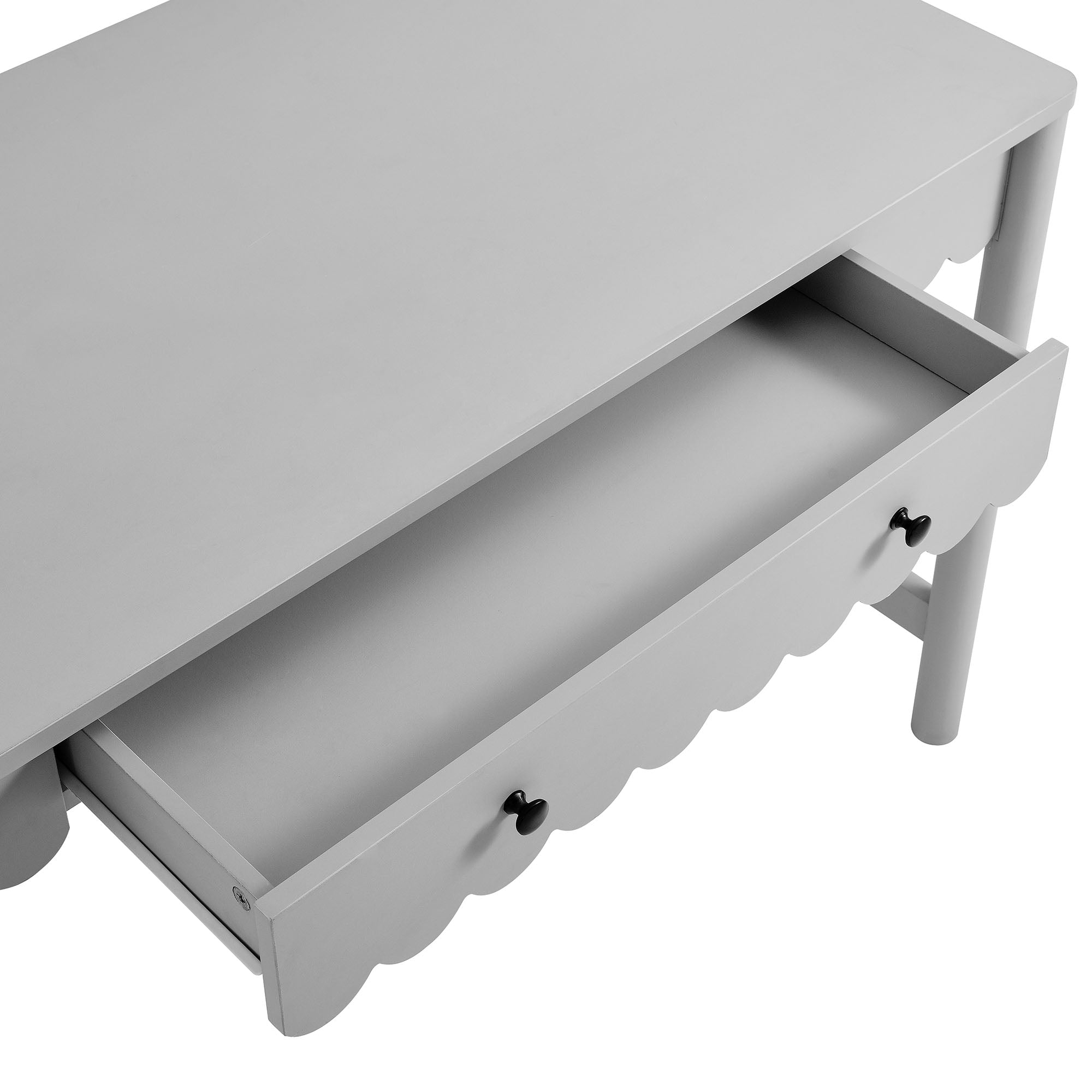 Emmeline 1-Drawer Scallop Writing Desk, Light Gray