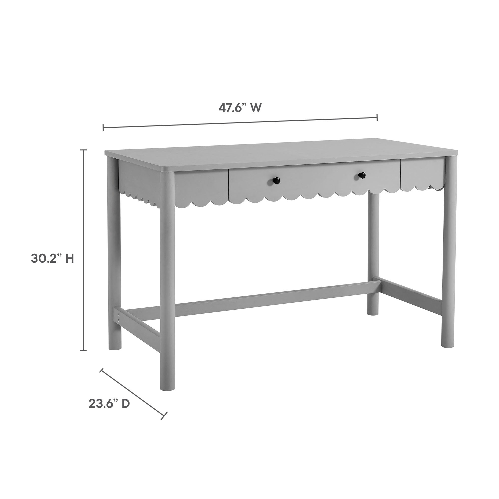 Emmeline 1-Drawer Scallop Writing Desk, Light Gray