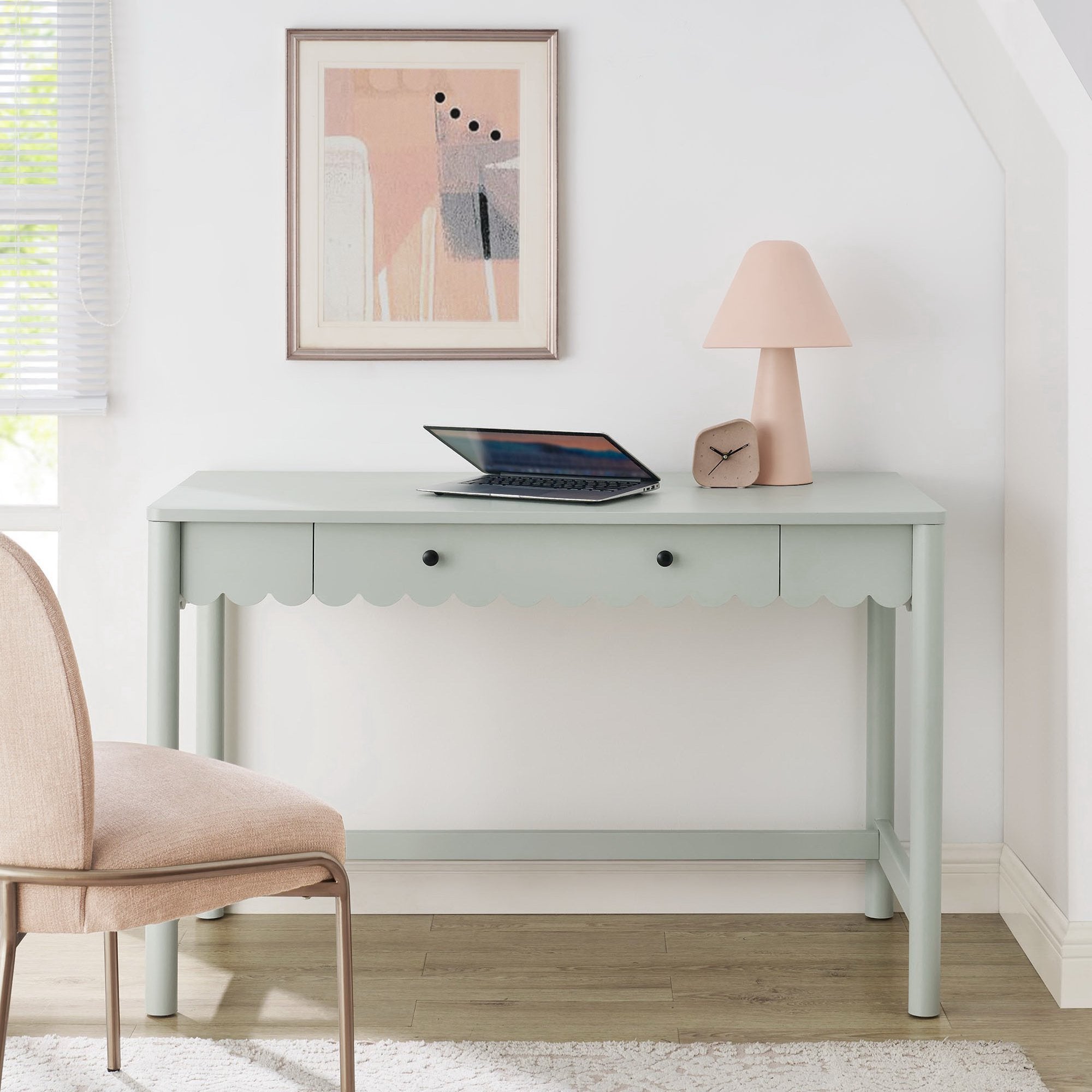 Emmeline 1-Drawer Scallop Writing Desk, Sage