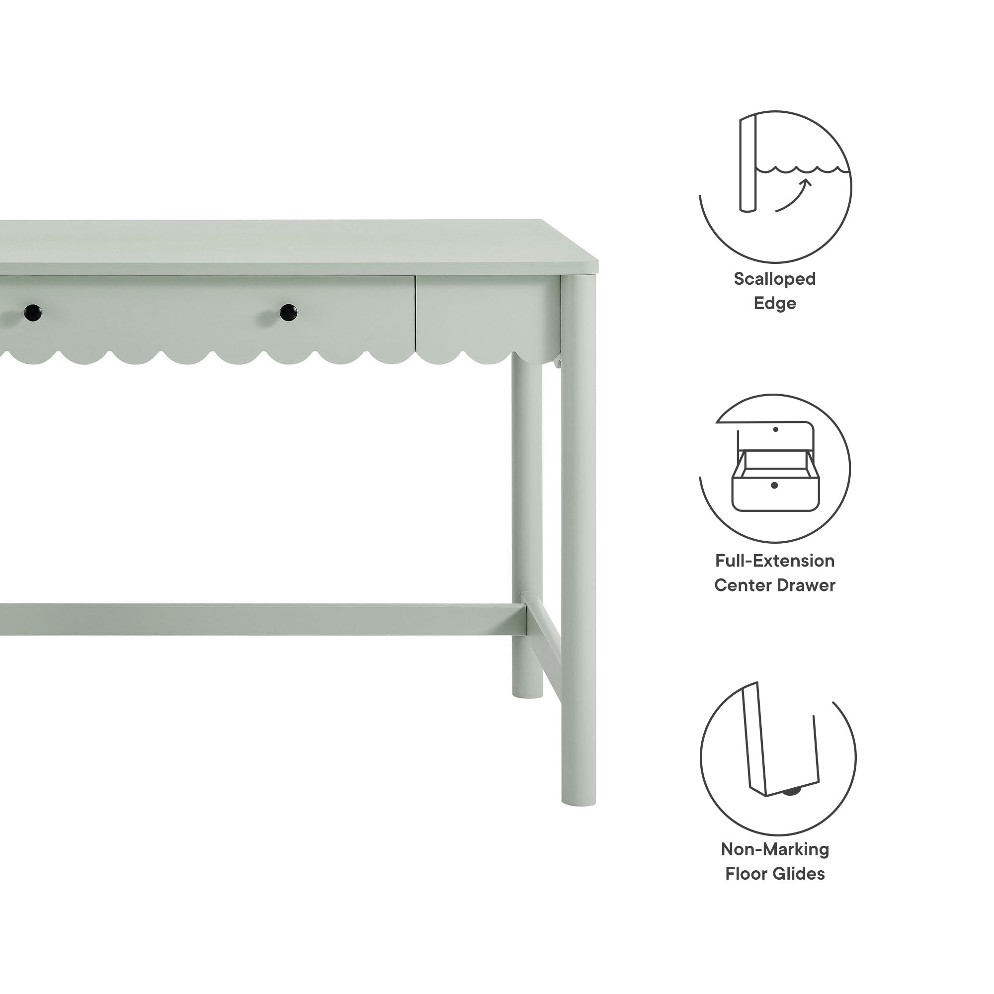 Emmeline 1-Drawer Scallop Writing Desk, Sage