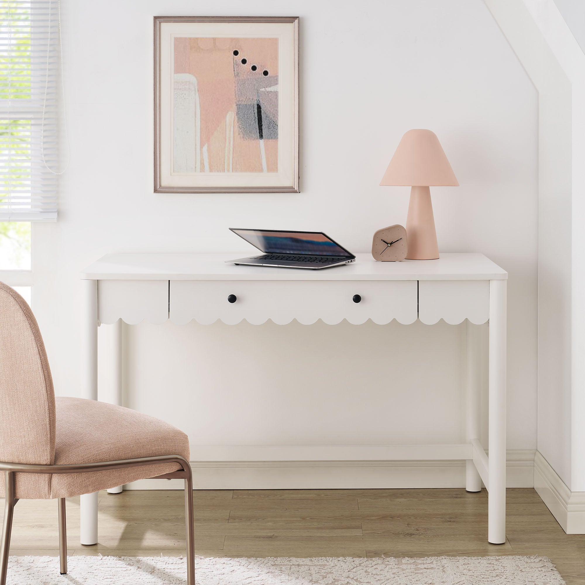 Emmeline 1-Drawer Scallop Writing Desk, White