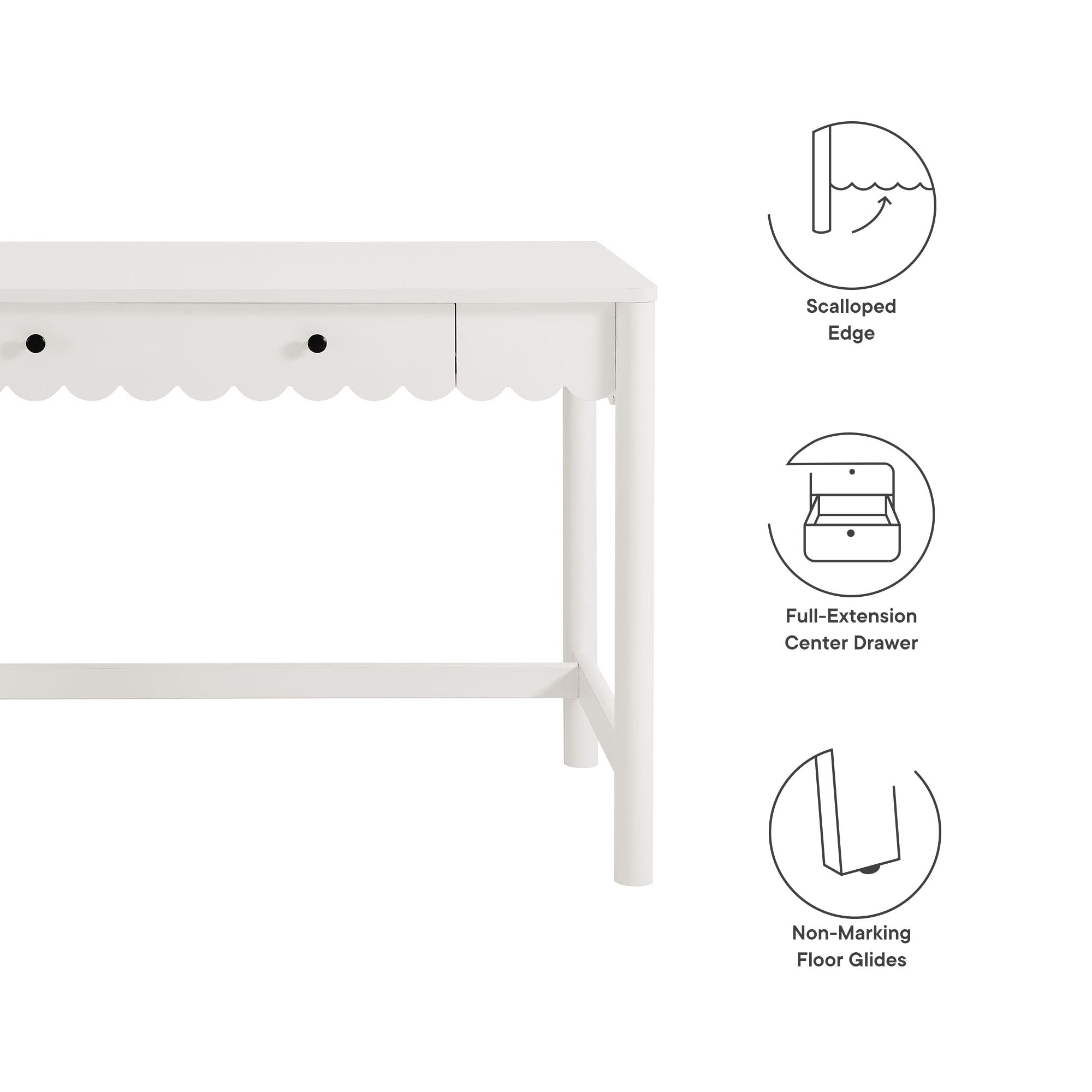 Emmeline 1-Drawer Scallop Writing Desk, White