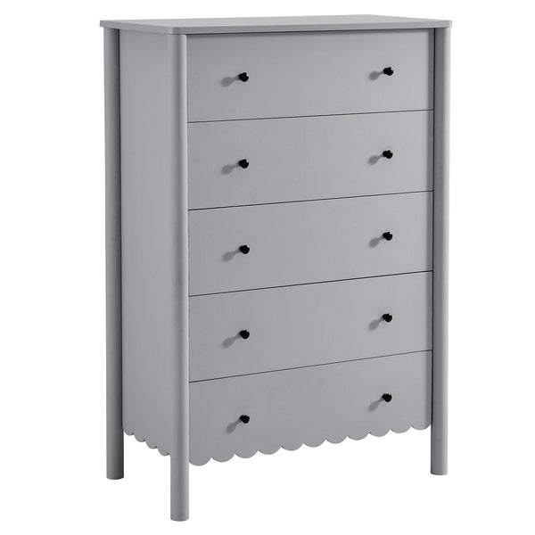 Emmeline Scalloped 5-Drawer Chest, Light Gray