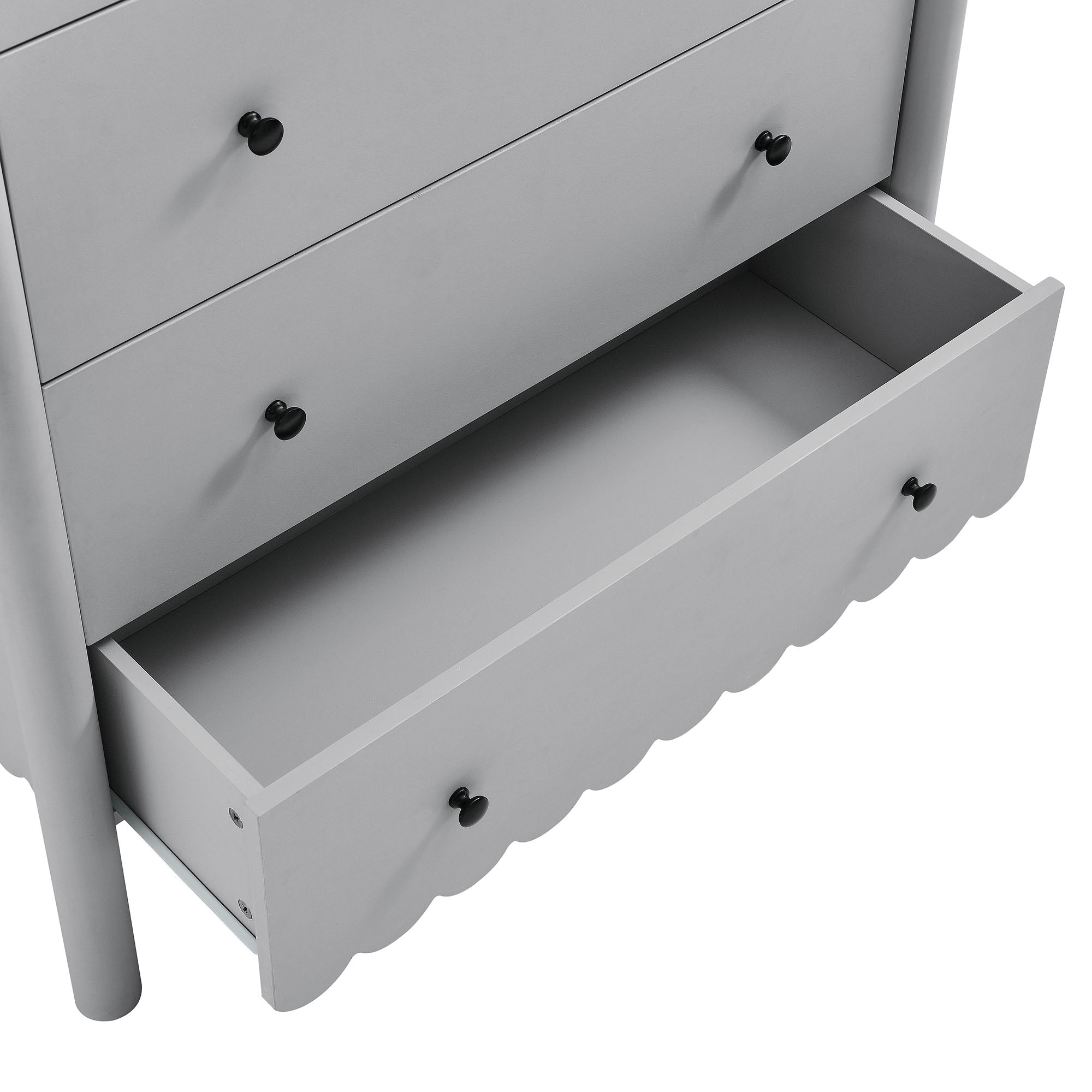 Emmeline Scalloped 5-Drawer Chest, Light Gray