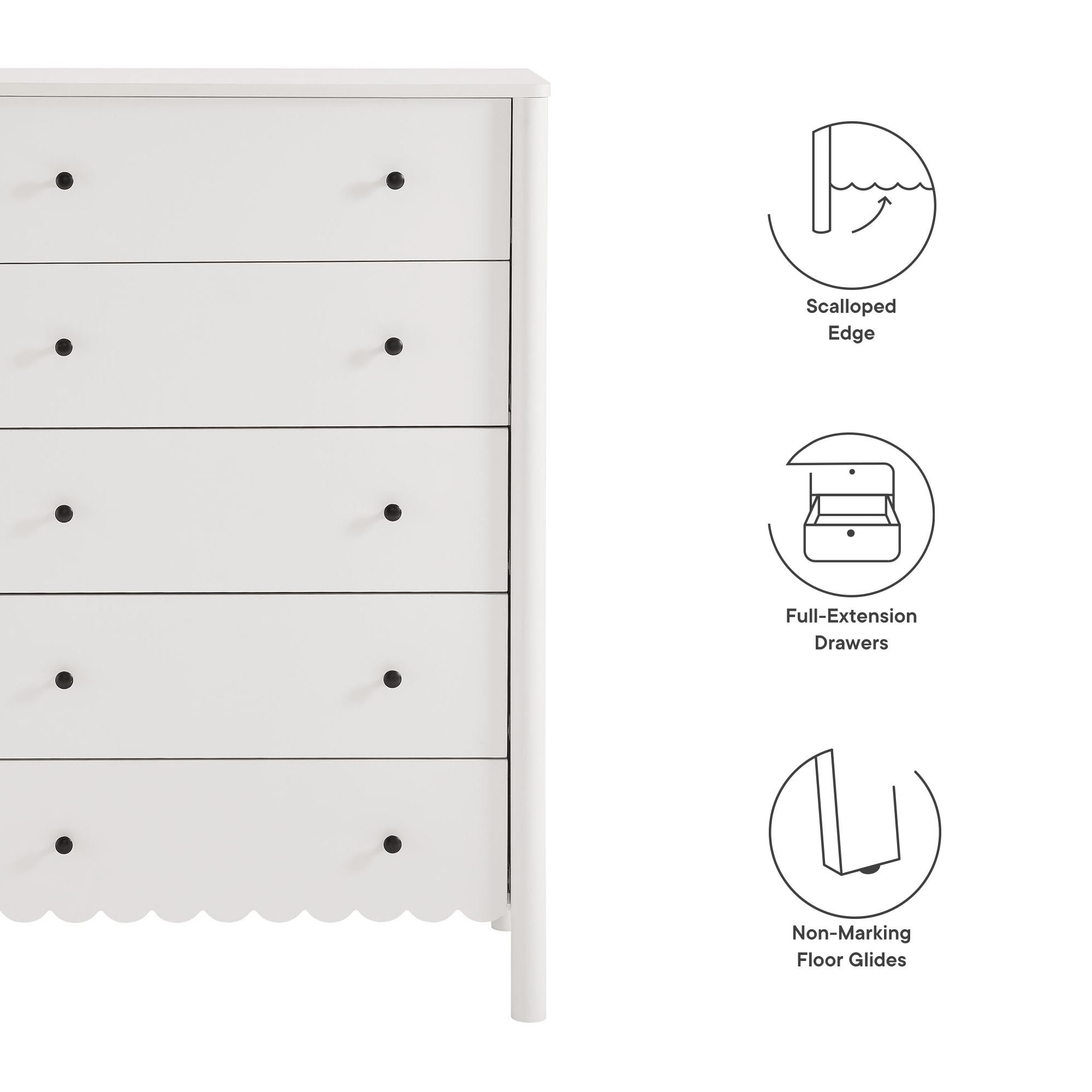 Emmeline Scalloped 5-Drawer Chest, White