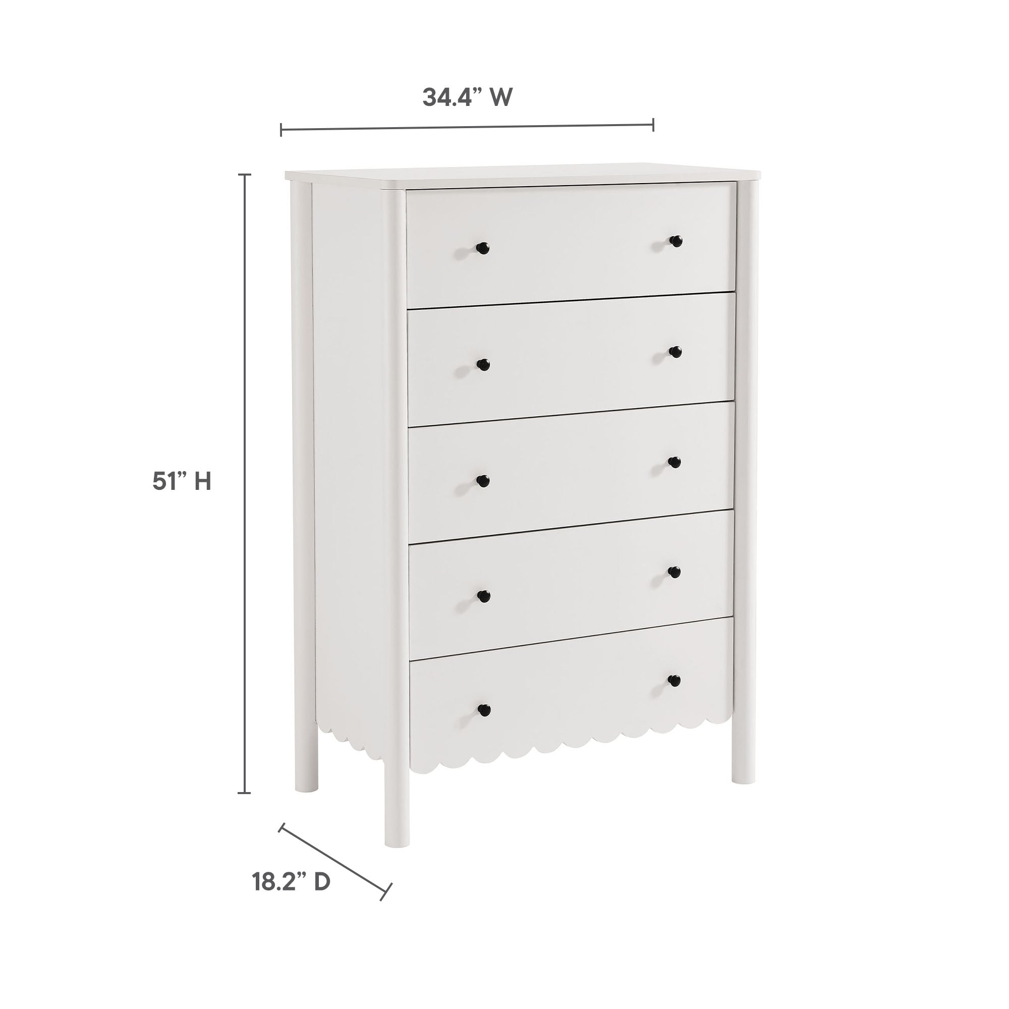 Emmeline Scalloped 5-Drawer Chest, White