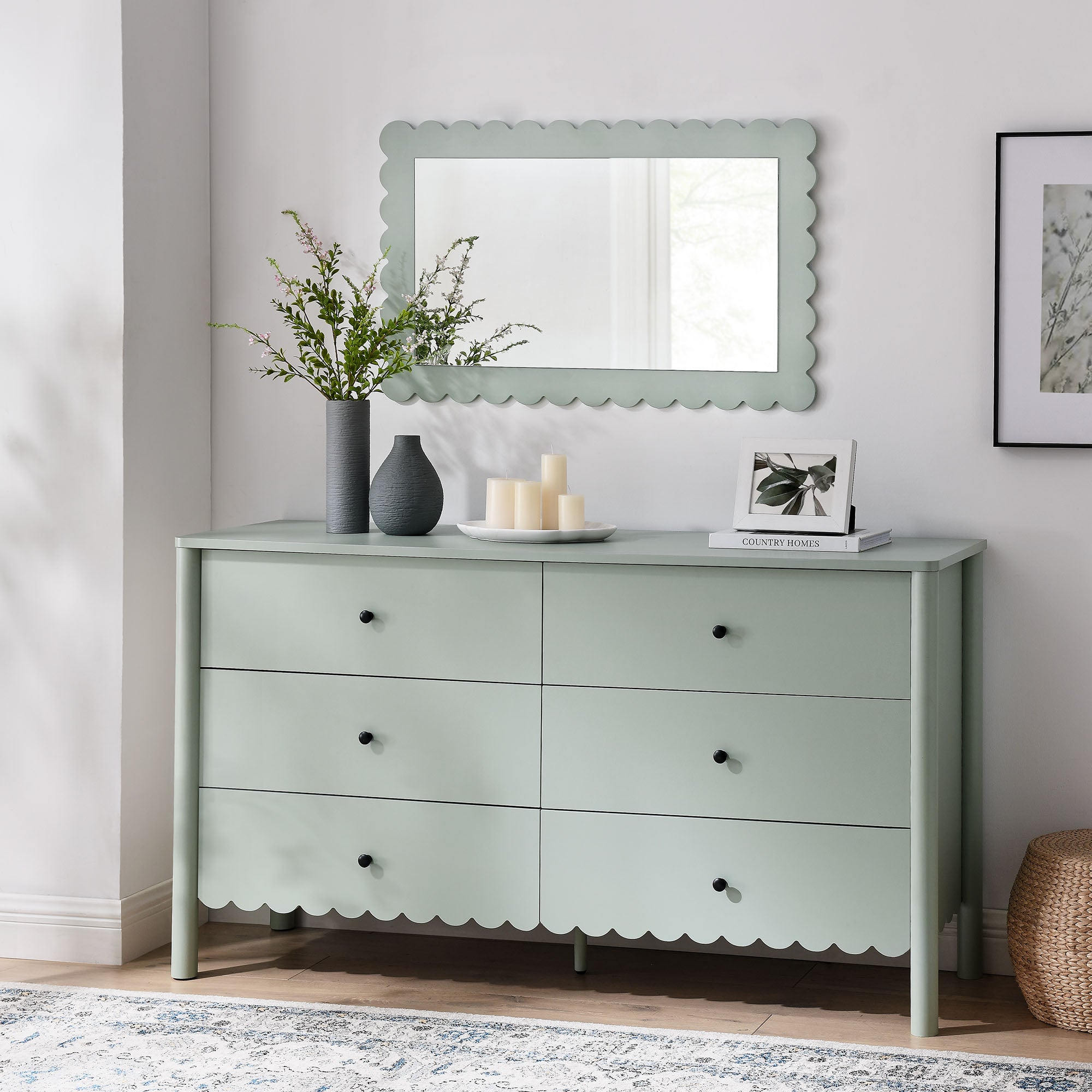Emmeline Scalloped 6-Drawer Dresser, Sage