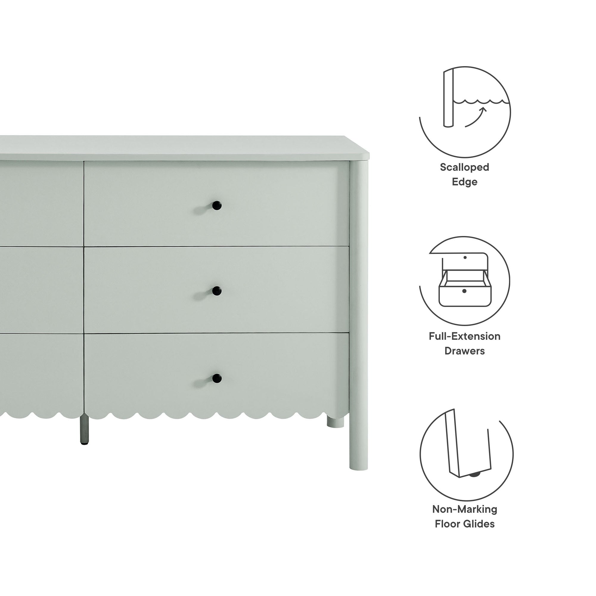 Emmeline Scalloped 6-Drawer Dresser, Sage
