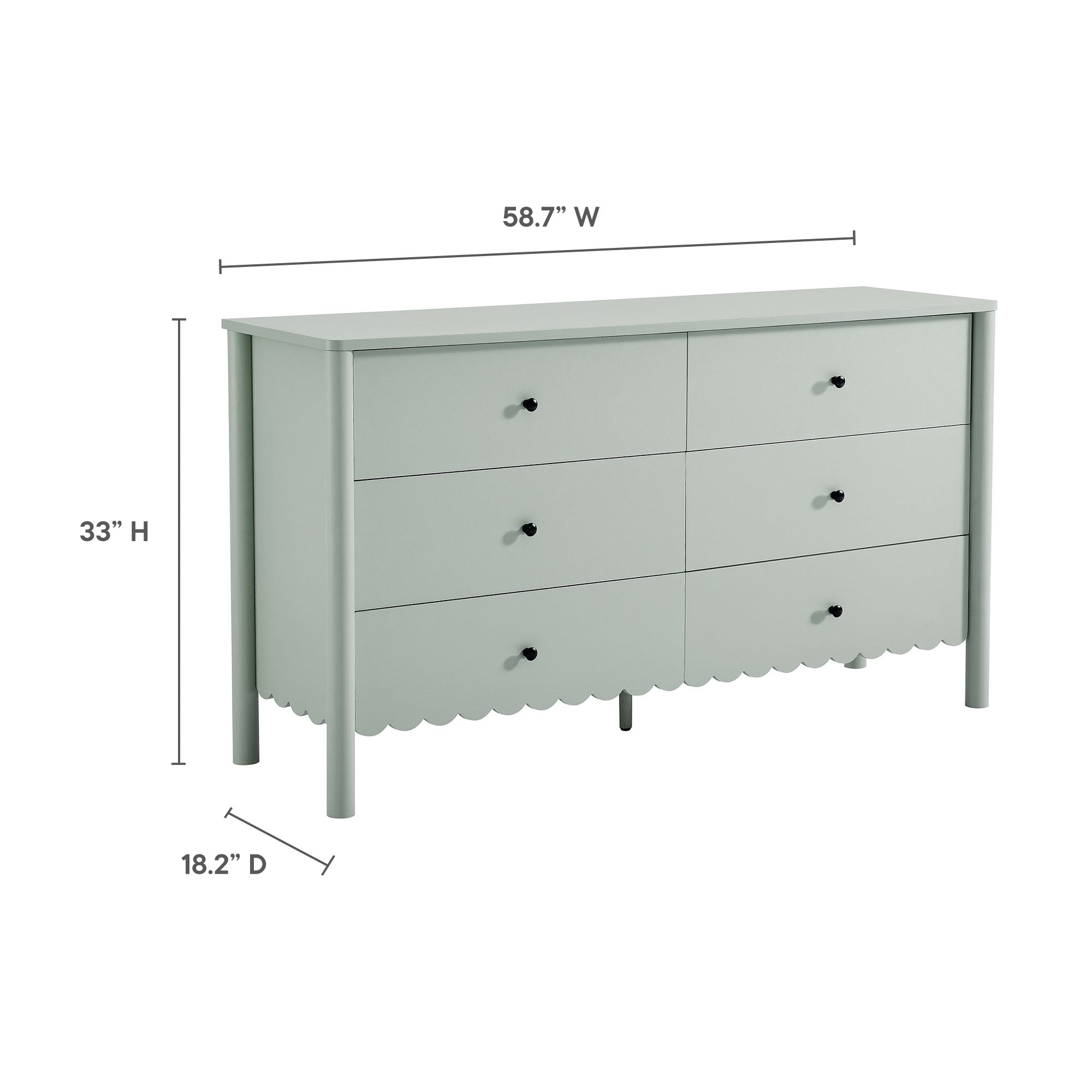 Emmeline Scalloped 6-Drawer Dresser, Sage