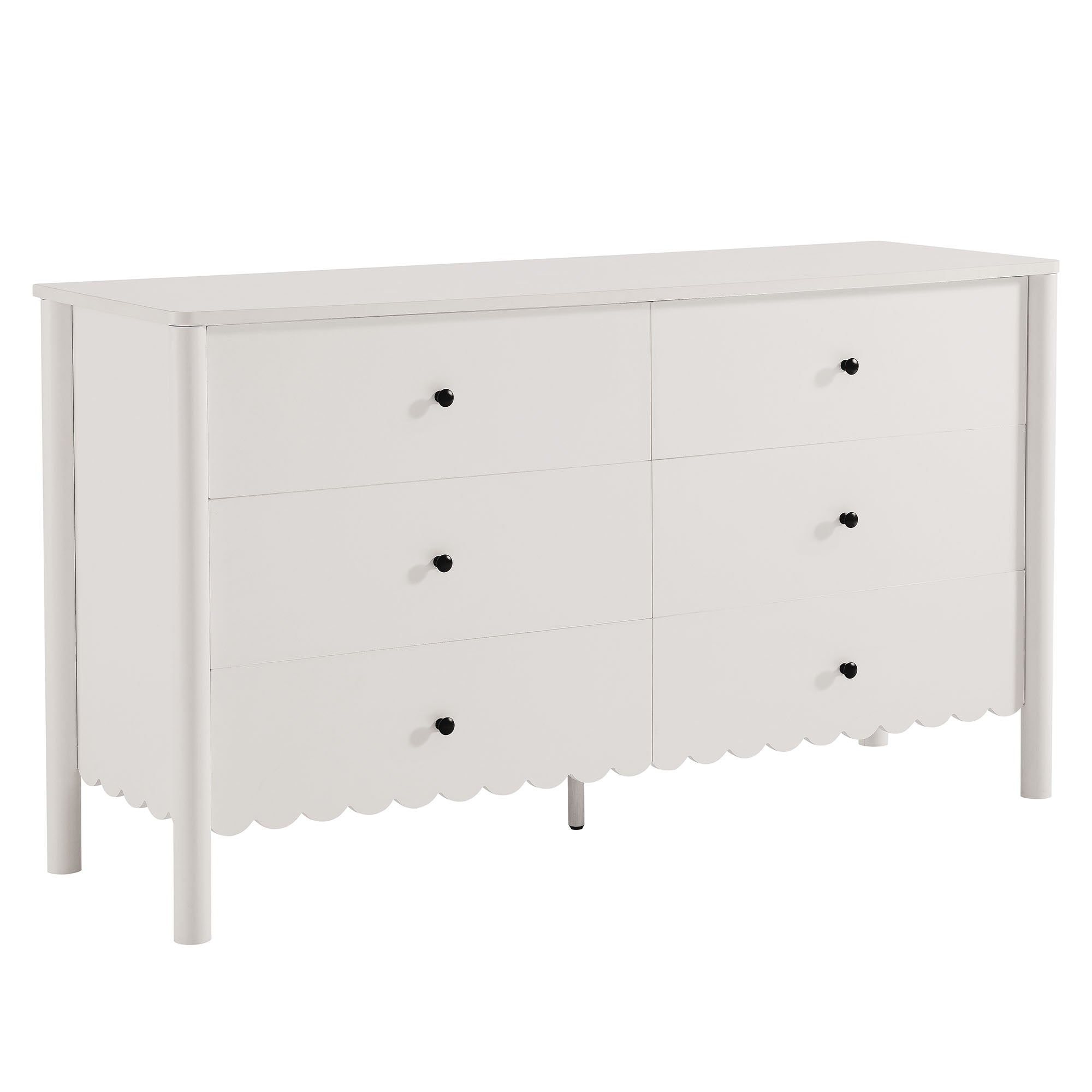 Emmeline Scalloped 6-Drawer Dresser, White