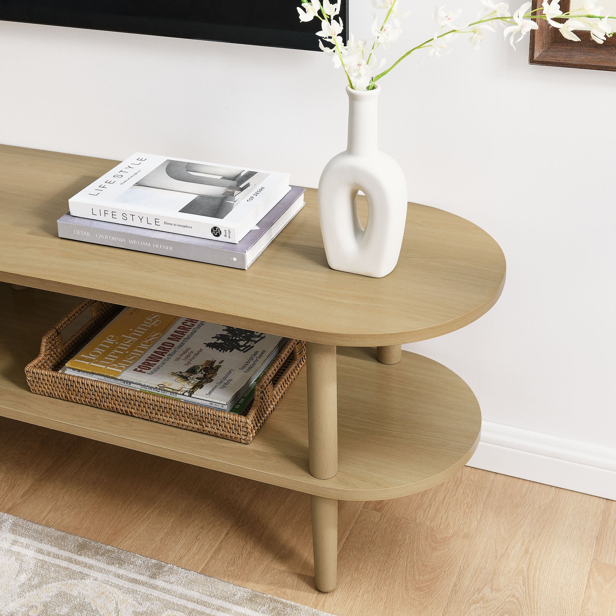 Torus Oval Wood TV Stand, Light Oak