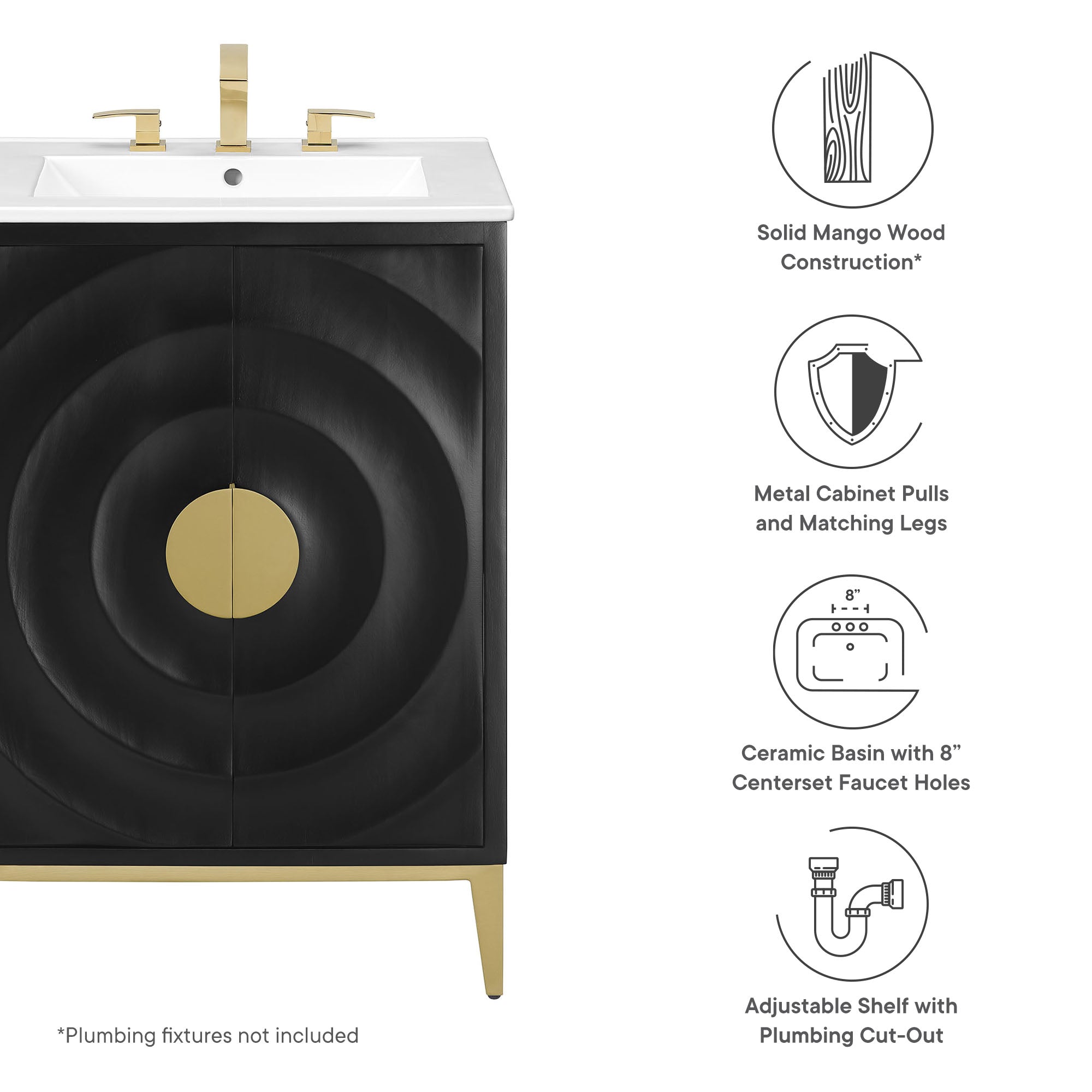 Beau 24" Wood Bathroom Vanity with Basin, White Black