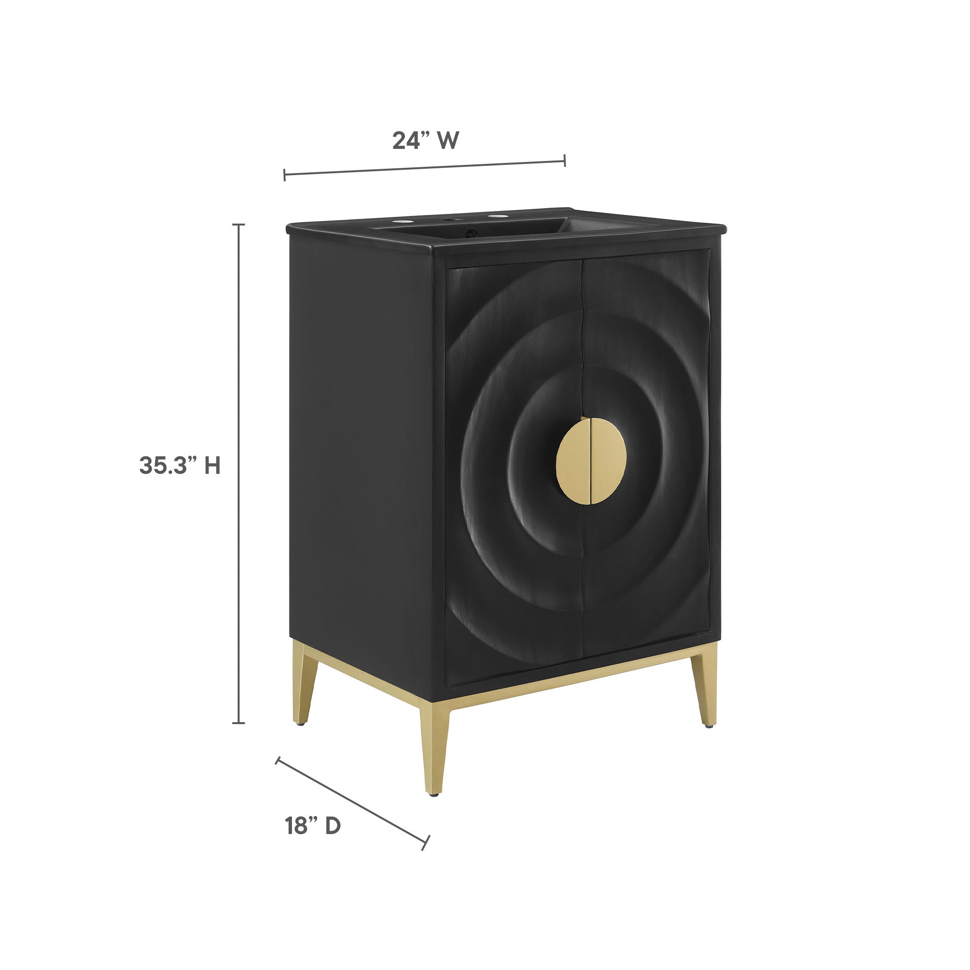 Beau 24" Wood Bathroom Vanity with Basin, Black Black