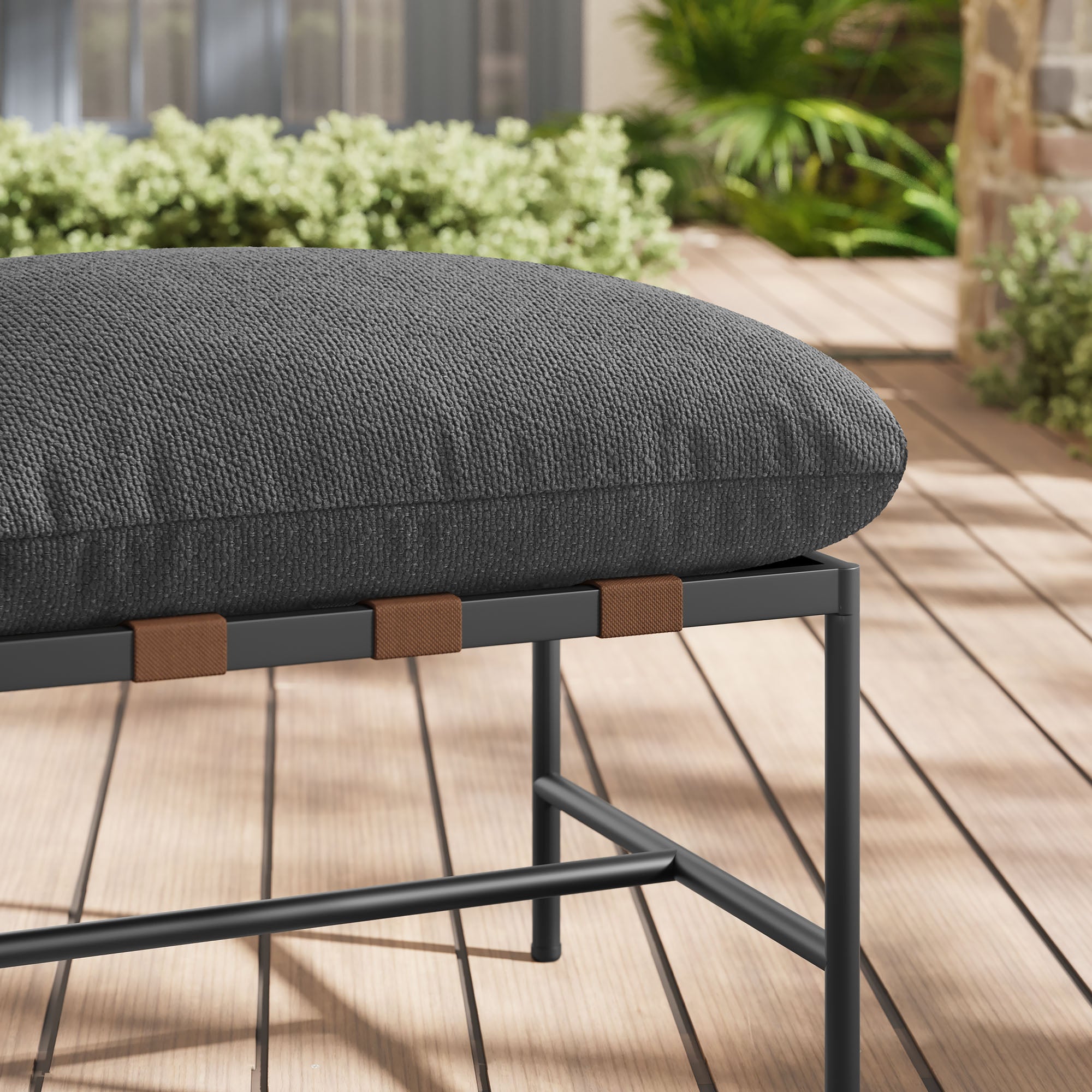 Raya Outdoor Patio Boucle Ottoman, Charcoal