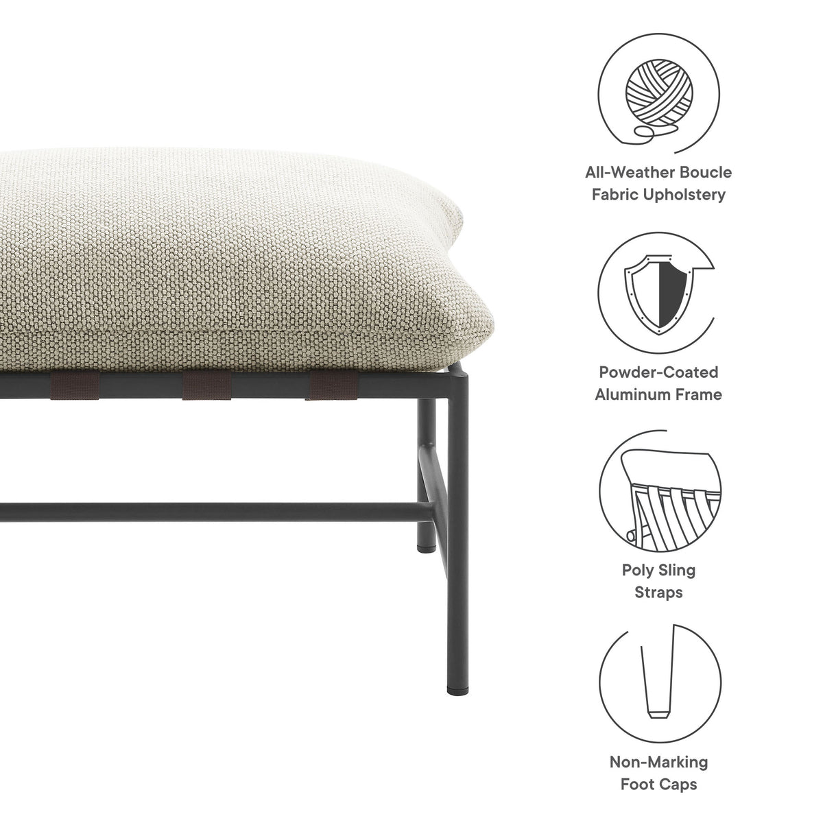 Raya Outdoor Patio Boucle Ottoman, Ivory