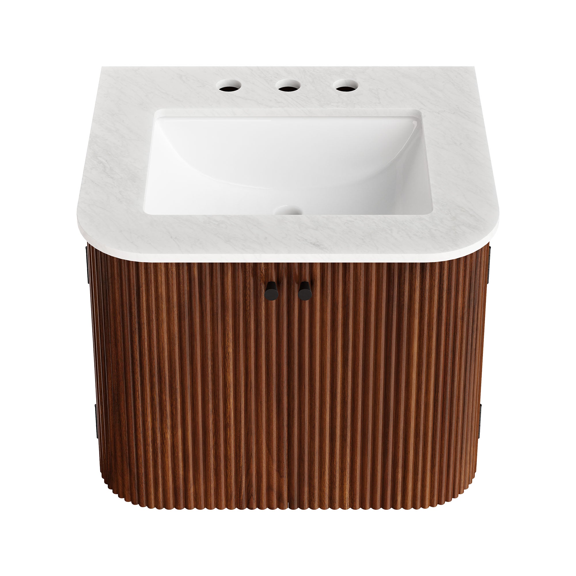 Zia 24" Wall-Mount Bathroom Vanity with Marble Sink, Walnut