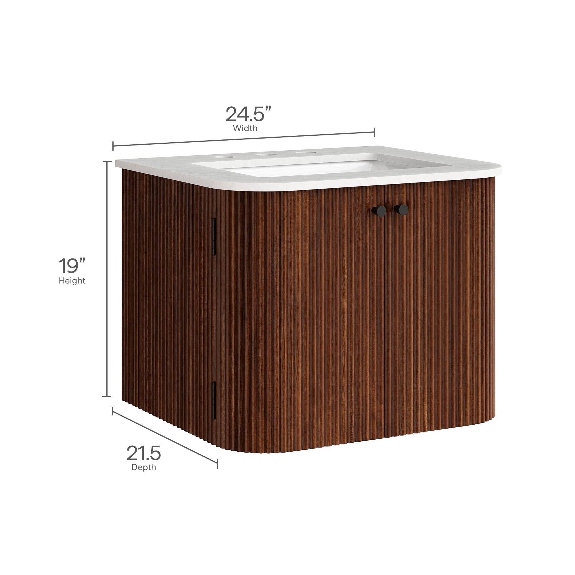 Zia 24" Wall-Mount Bathroom Vanity with Marble Sink, Walnut