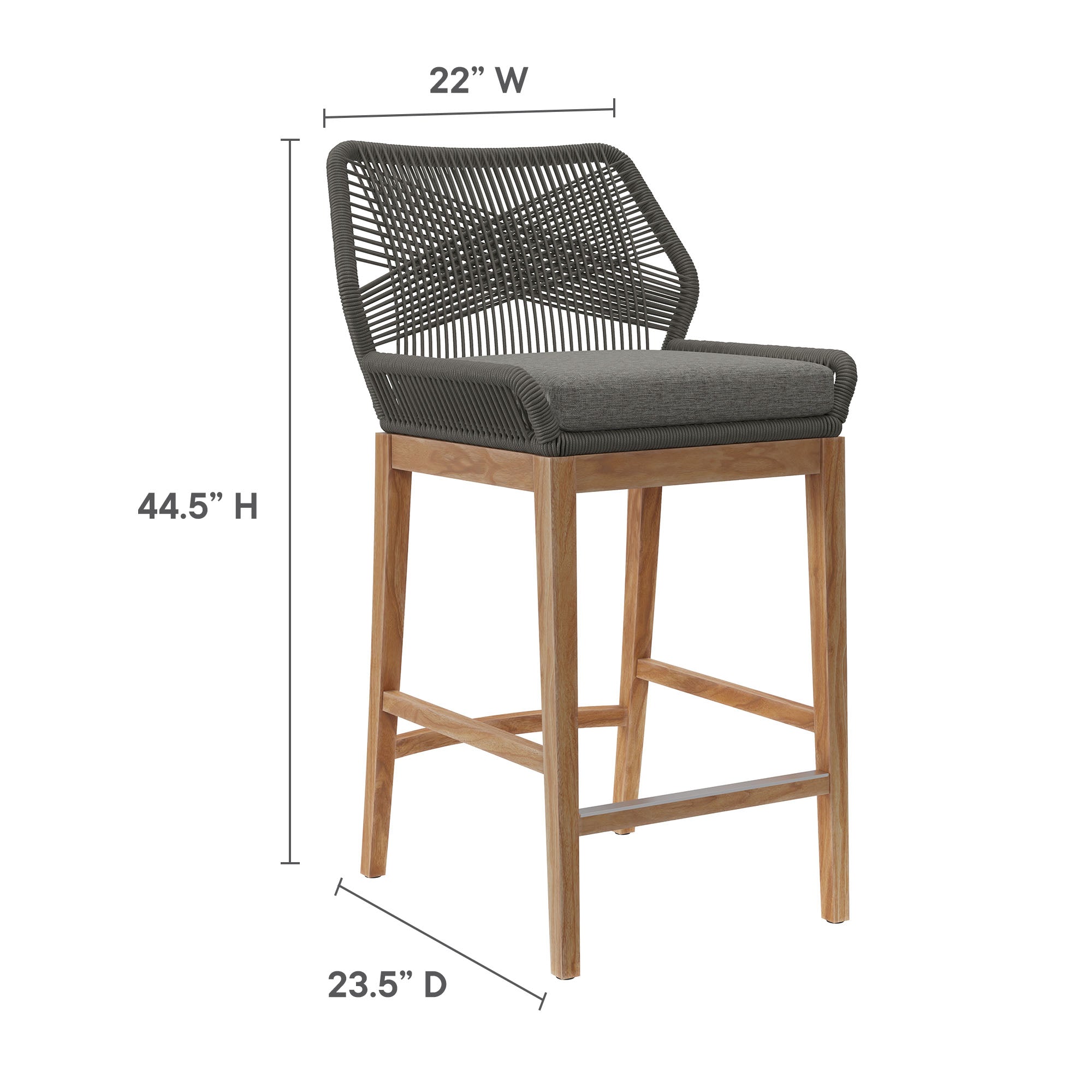 Wellspring 3-Piece Outdoor Patio Teak Wood Bar Set, Gray Graphite