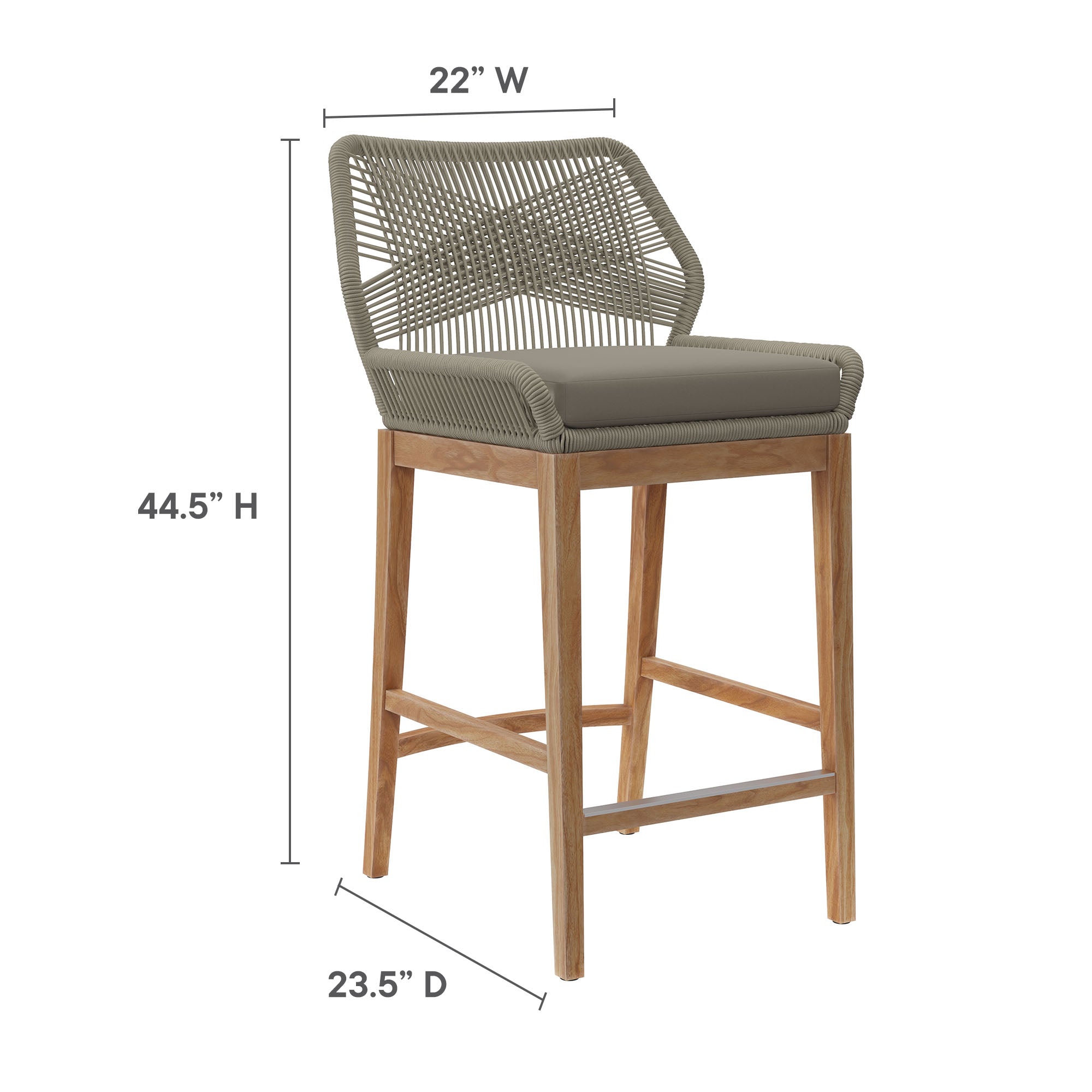 Wellspring 3-Piece Outdoor Patio Teak Wood Bar Set, Light Gray Greige