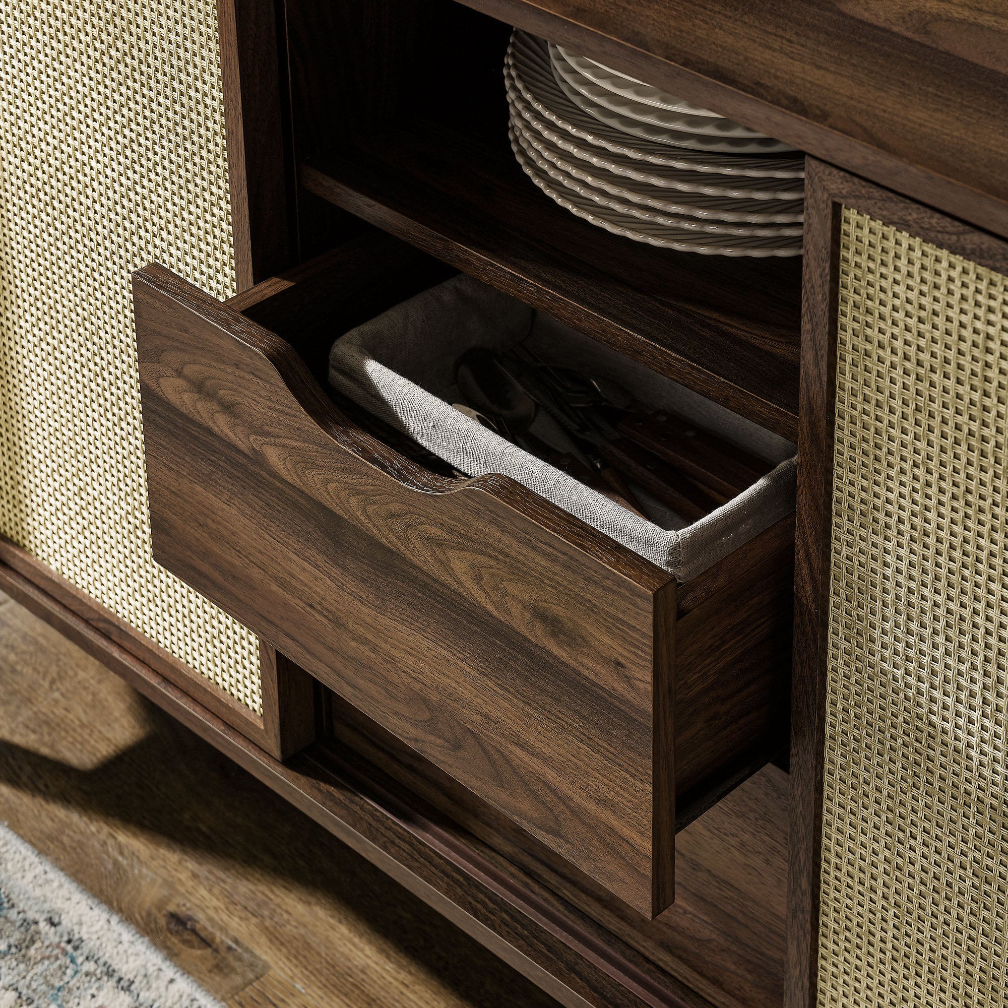 Reid 63" Curved Sideboard, Walnut