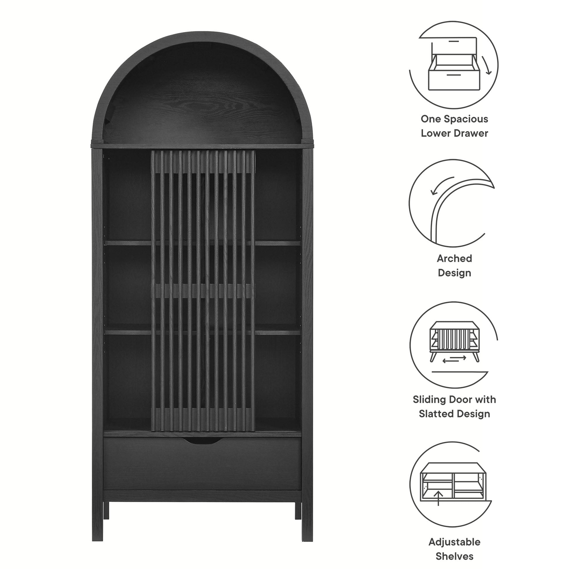 Vaughn 71" Arched Storage Display Cabinet, Black