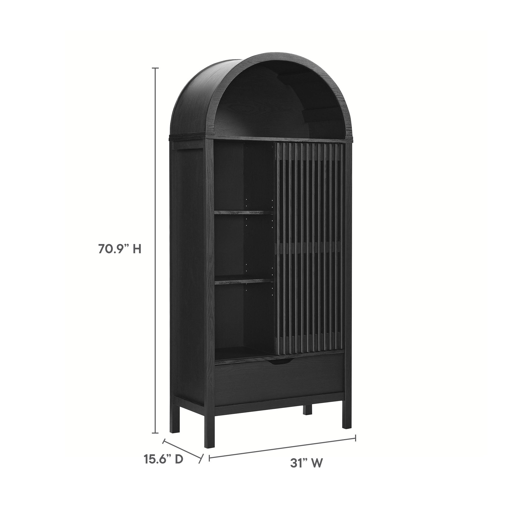 Vaughn 71" Arched Storage Display Cabinet, Black