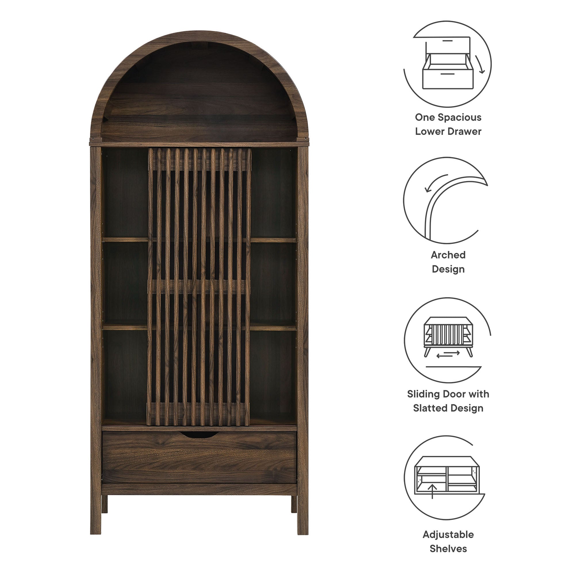 Vaughn 71" Arched Storage Display Cabinet, Walnut