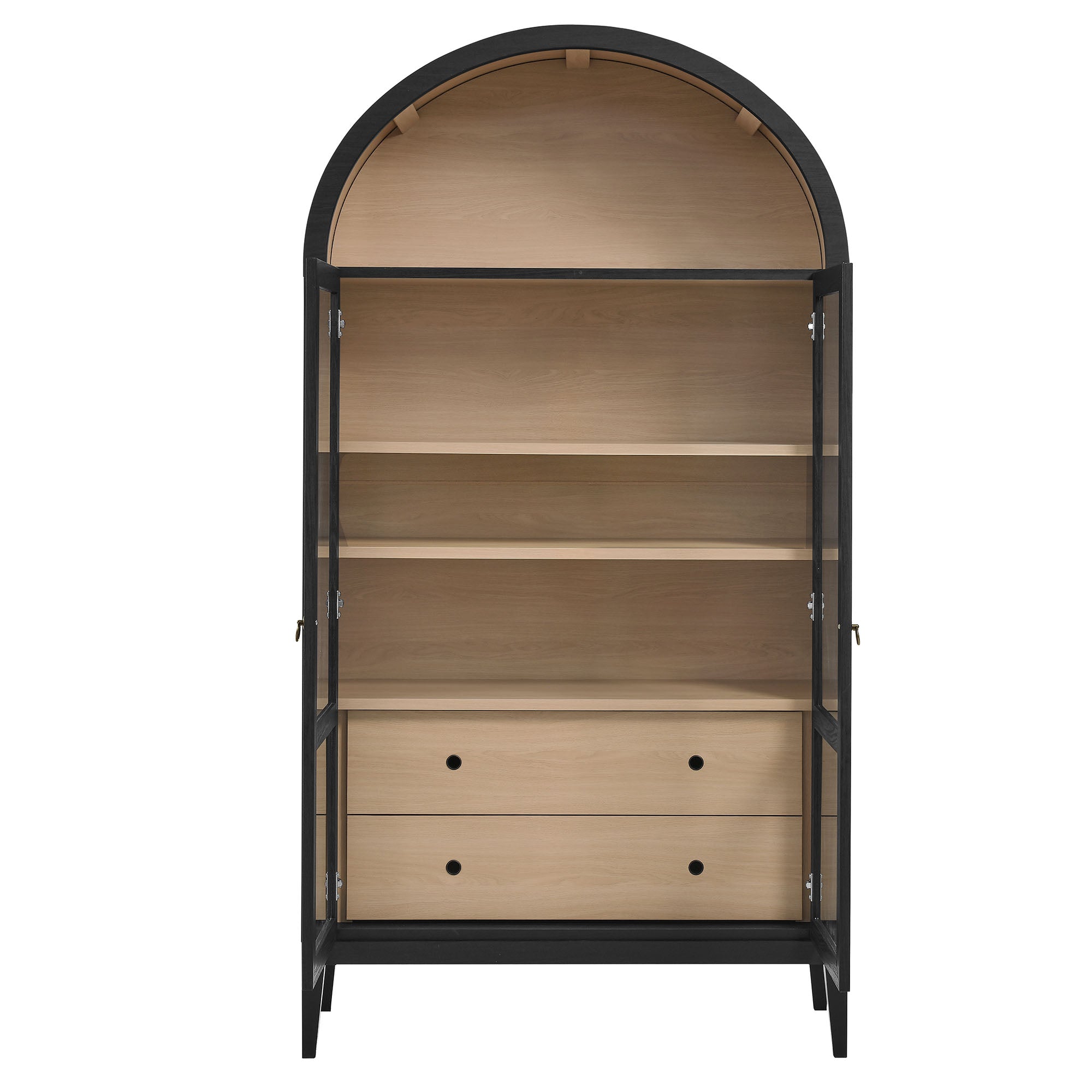 Nolan 74" Tall Wide Arched Storage Display Cabinet, Black Oak