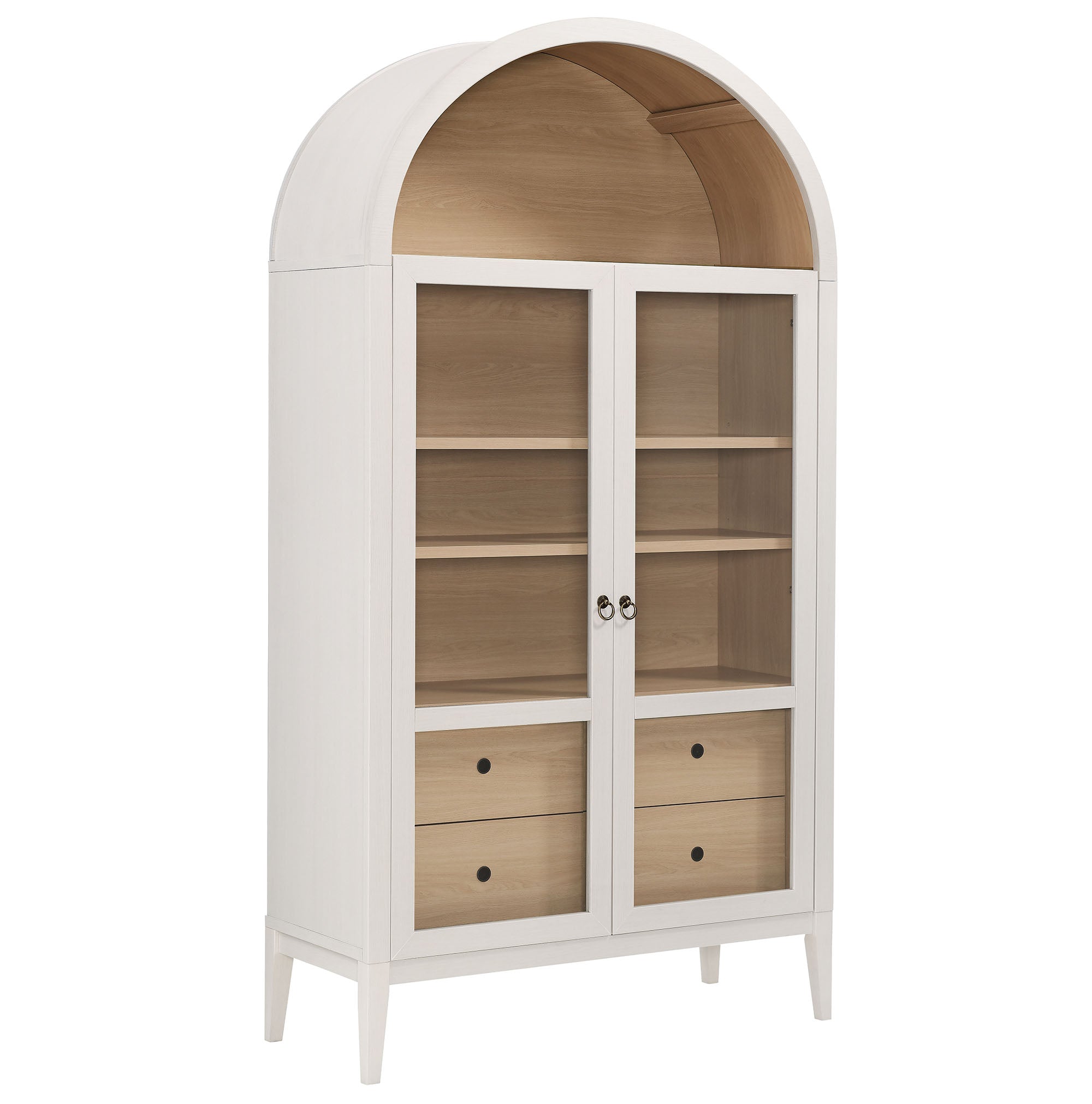 Nolan 74" Tall Wide Arched Storage Display Cabinet, Ivory Oak