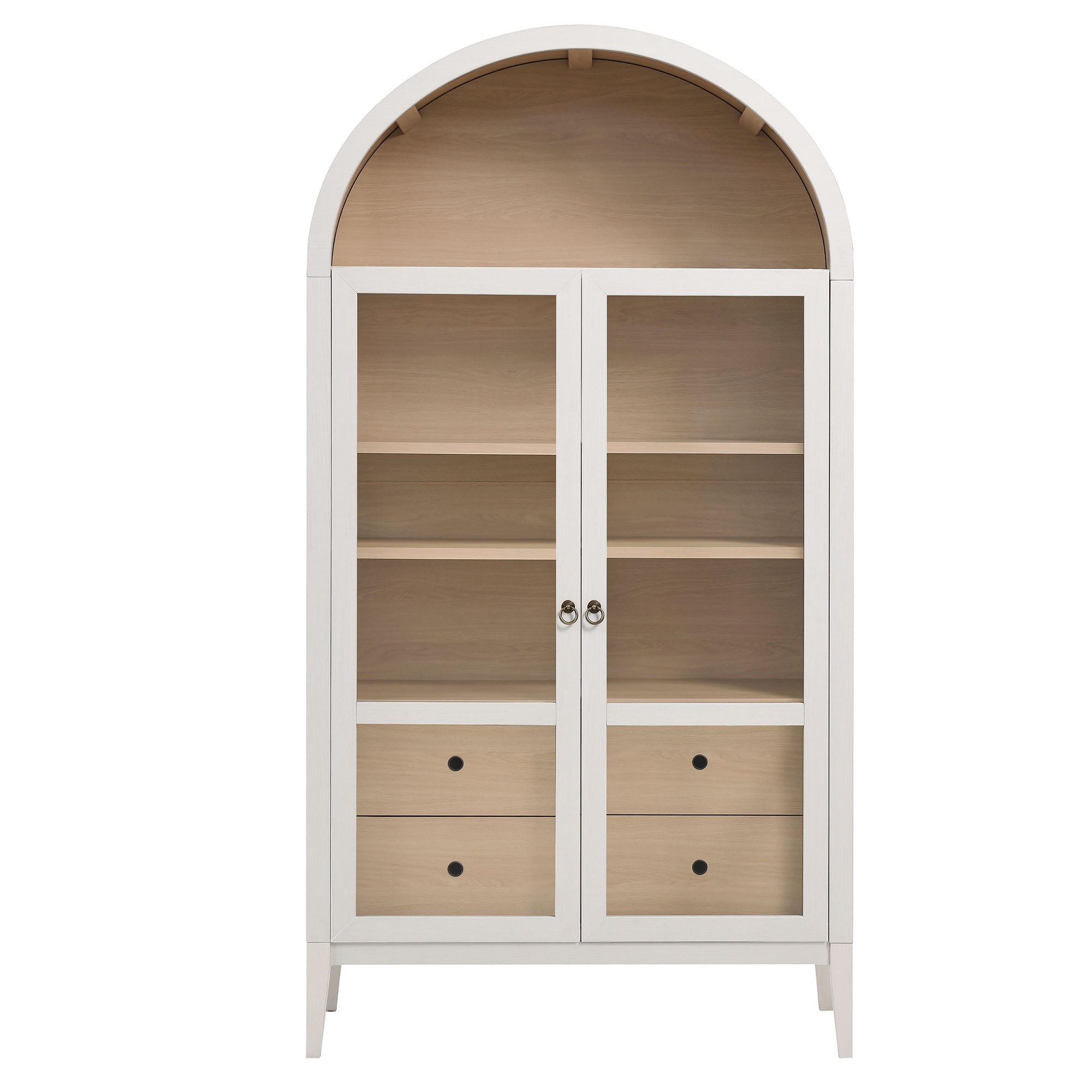 Nolan 74" Tall Wide Arched Storage Display Cabinet, Ivory Oak
