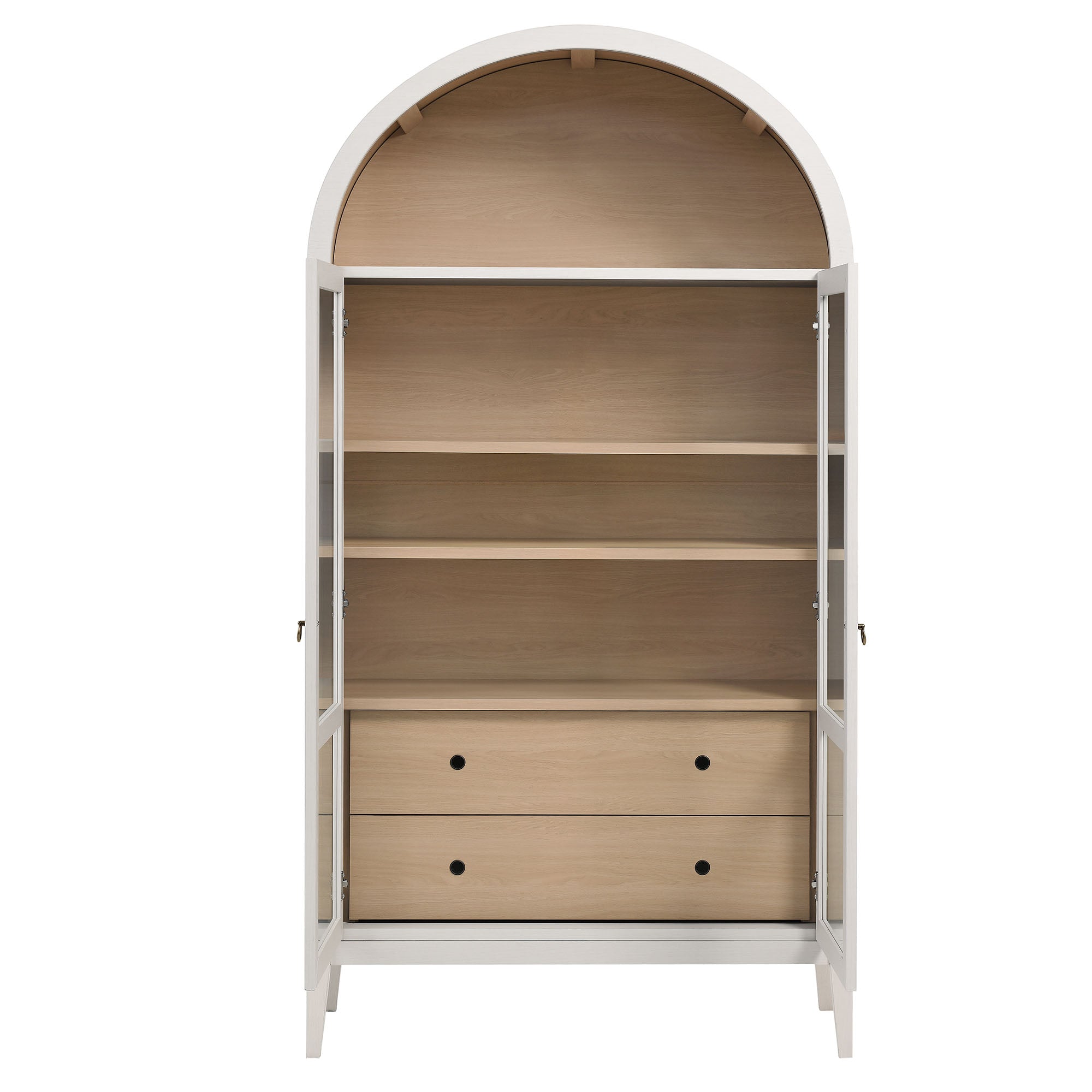Nolan 74" Tall Wide Arched Storage Display Cabinet, Ivory Oak