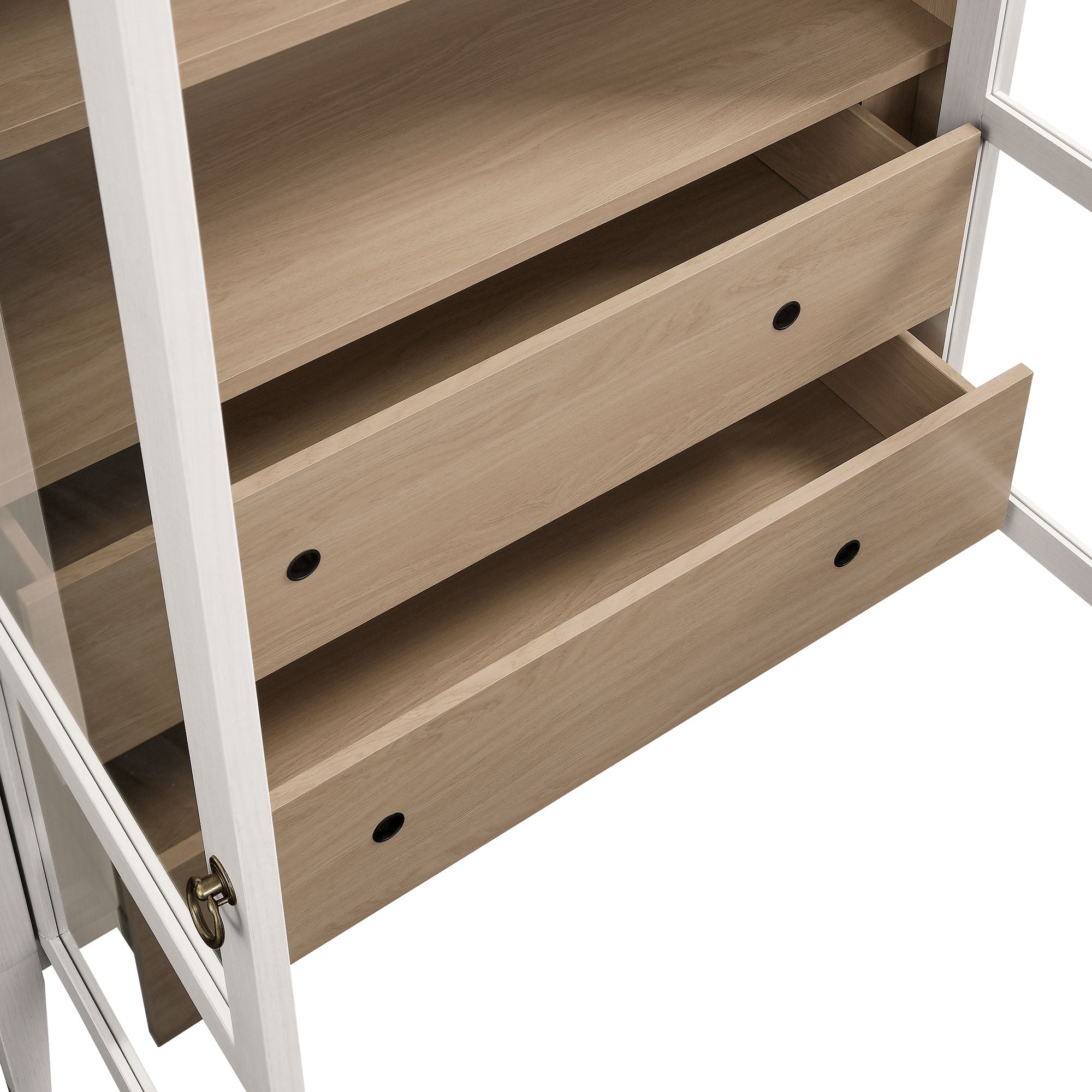 Nolan 74" Tall Wide Arched Storage Display Cabinet, Ivory Oak
