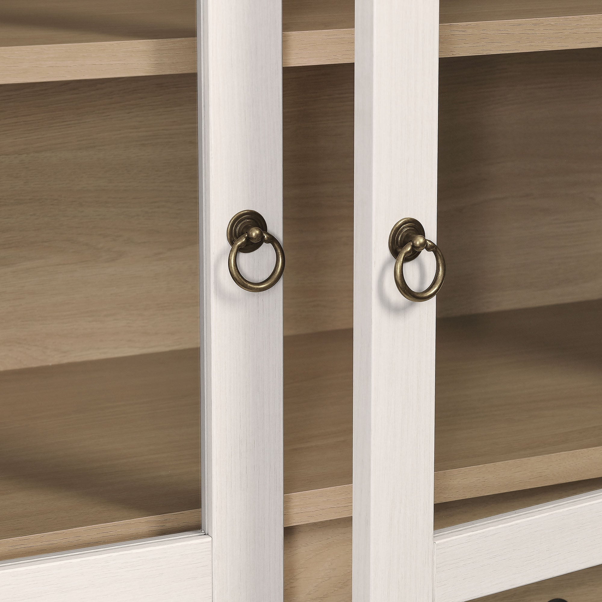Nolan 74" Tall Wide Arched Storage Display Cabinet, Ivory Oak