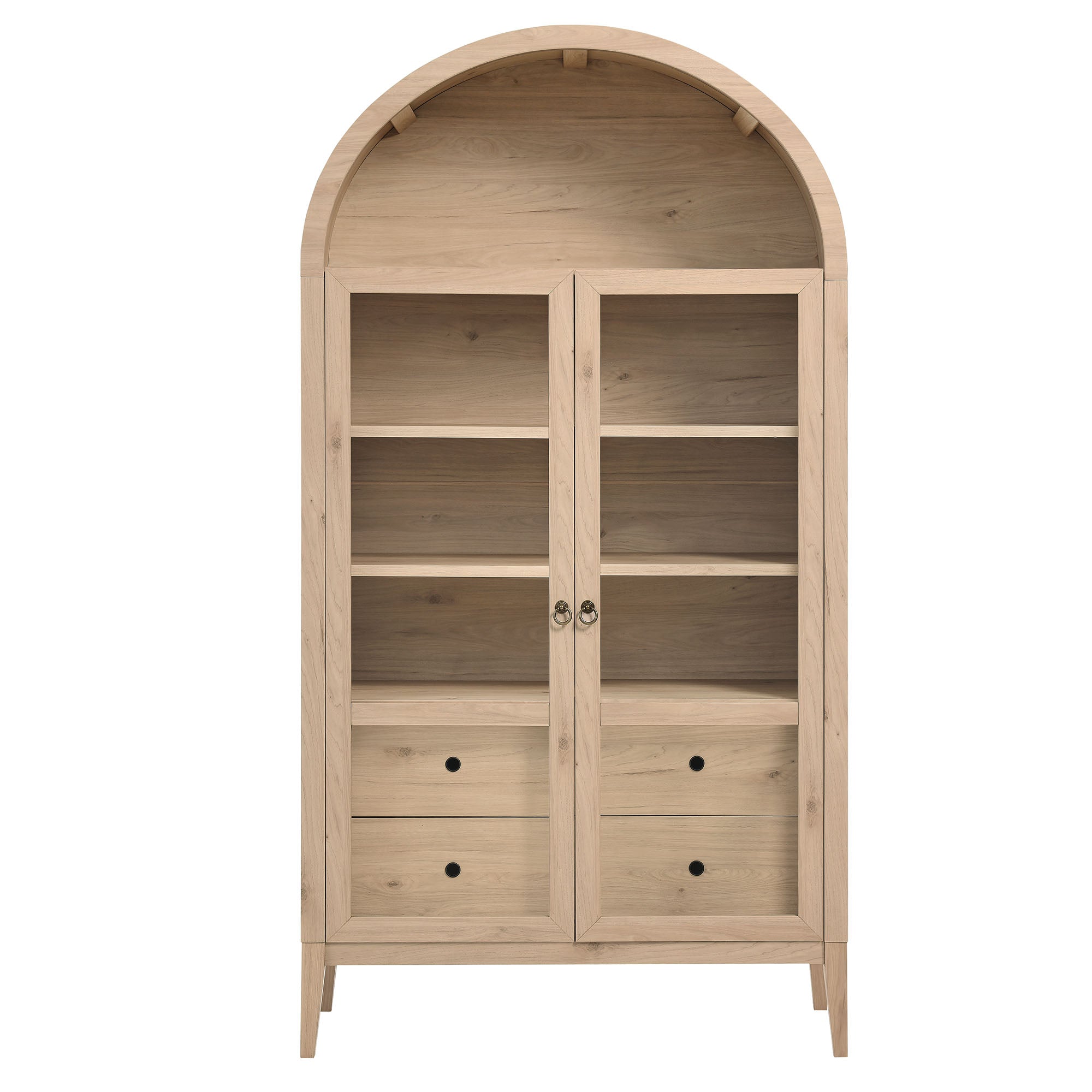 Nolan 74" Tall Wide Arched Storage Display Cabinet, Light Oak